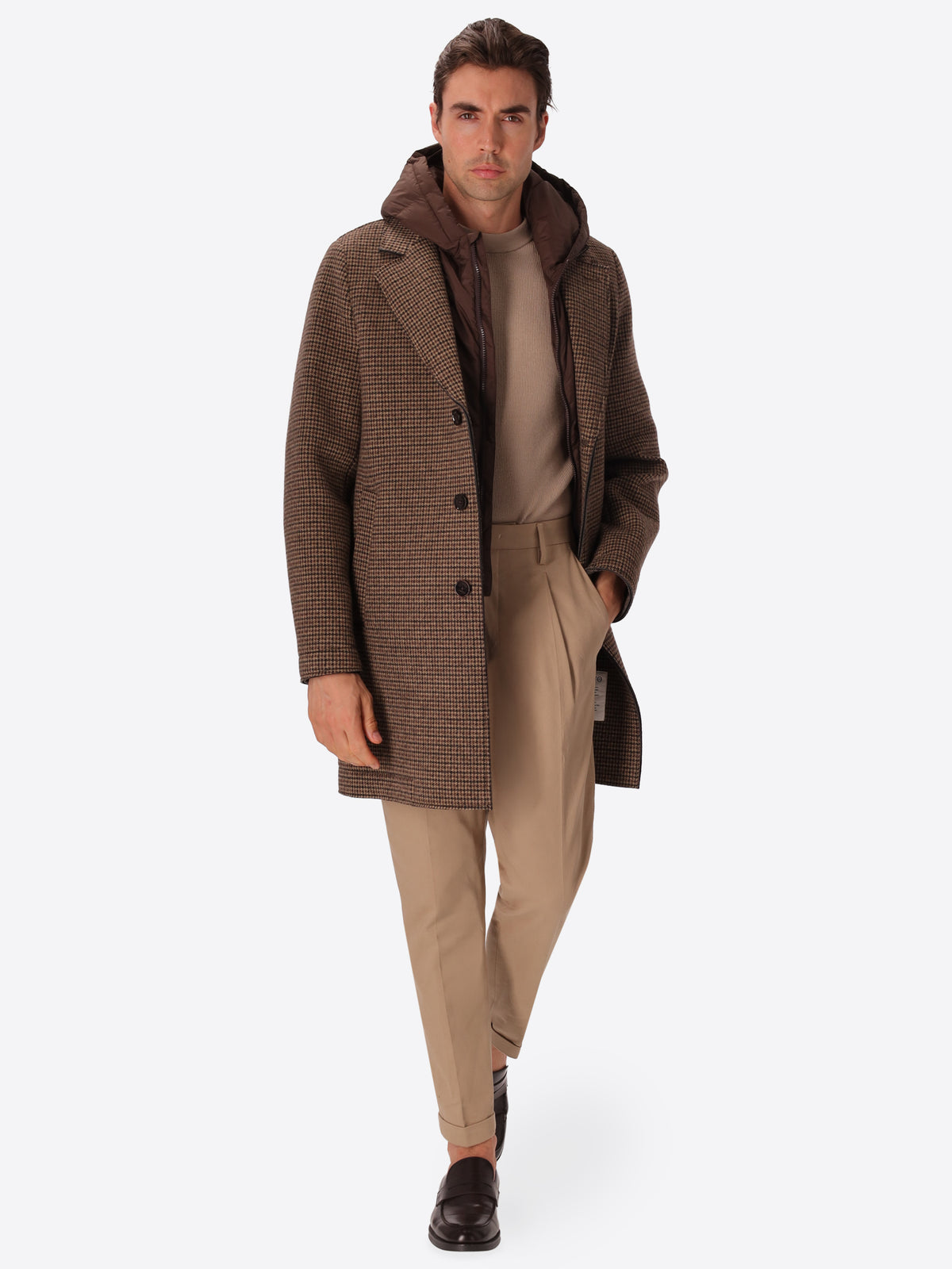 Micro-Check Cotton Blend Coat Raffaello with Detachable Bib