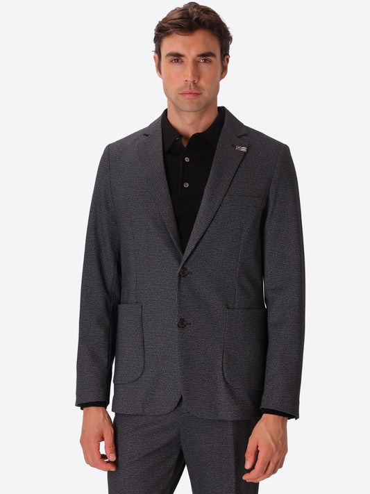 Allori Charcoal Milano-Jersey Houndstooth Jacket - Model Front View