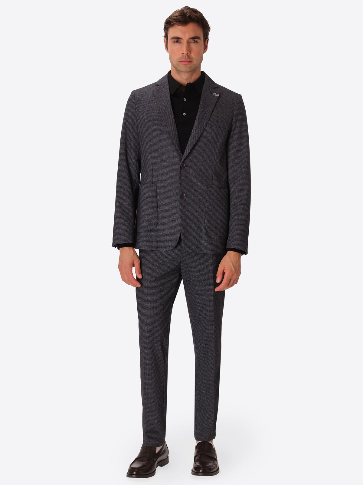 Allori Charcoal Milano-Jersey Houndstooth Jacket - Model Full Body Shot