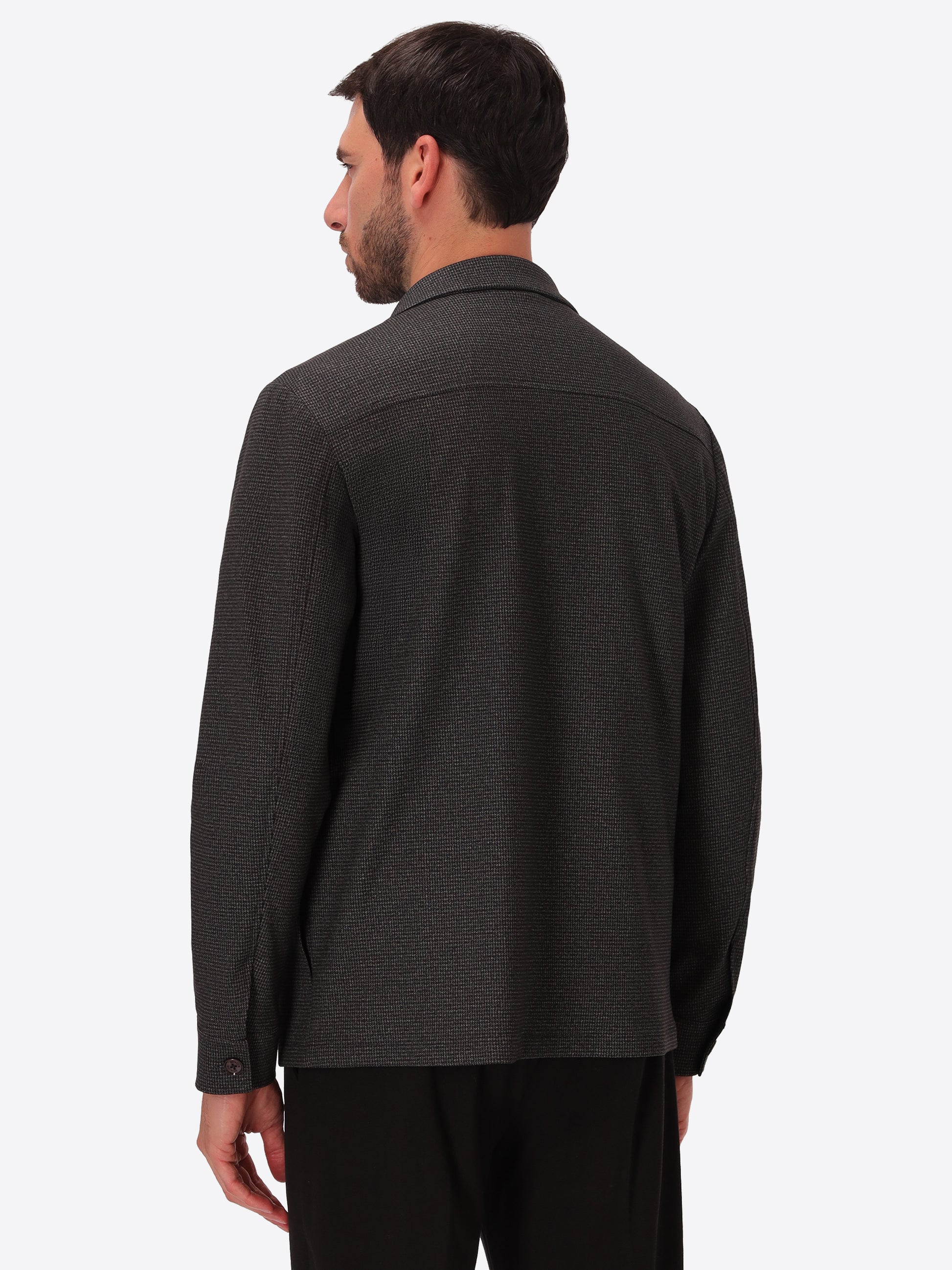 Allori Forest Green Milano-Jersey Houndstooth Shirt Jacket - Model Back View