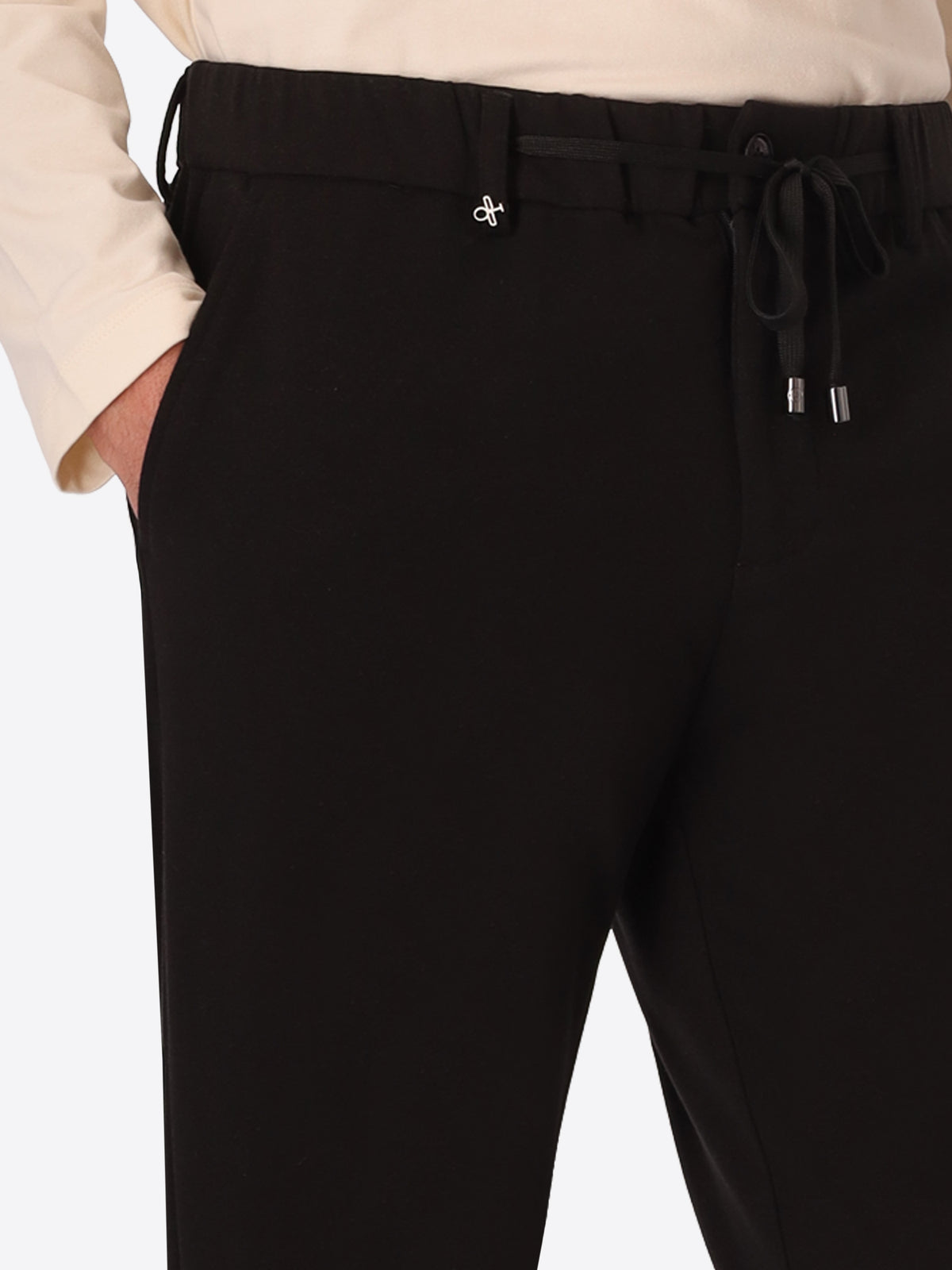Relax Burri Black Milano-Jersey Trousers - Close-Up Of The Front Pocket