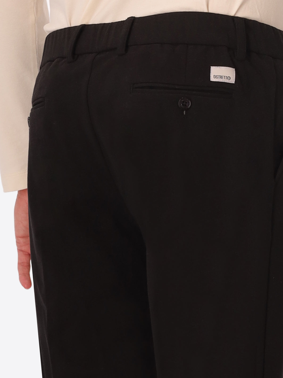 Relax Burri Black Milano-Jersey Trousers - Close-Up Of The Back Pocket