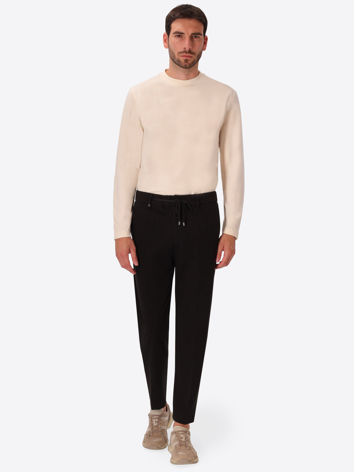 Relax Burri Black Milano-Jersey Trousers - Model Full Body Shot