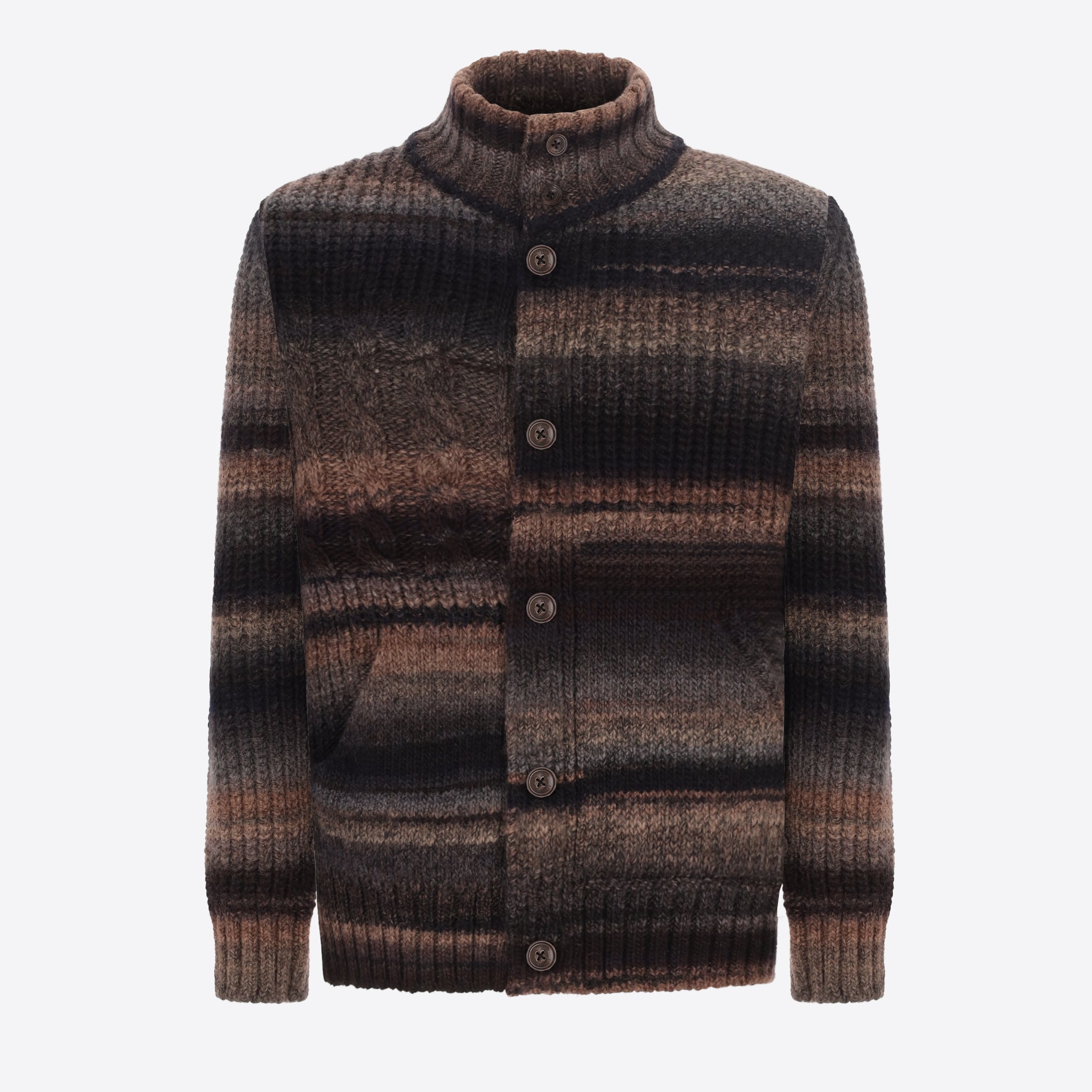 Distretto12 Cubismo Brown Multicolour Wool-Blend Patchwork Cardigan - Product Still Life