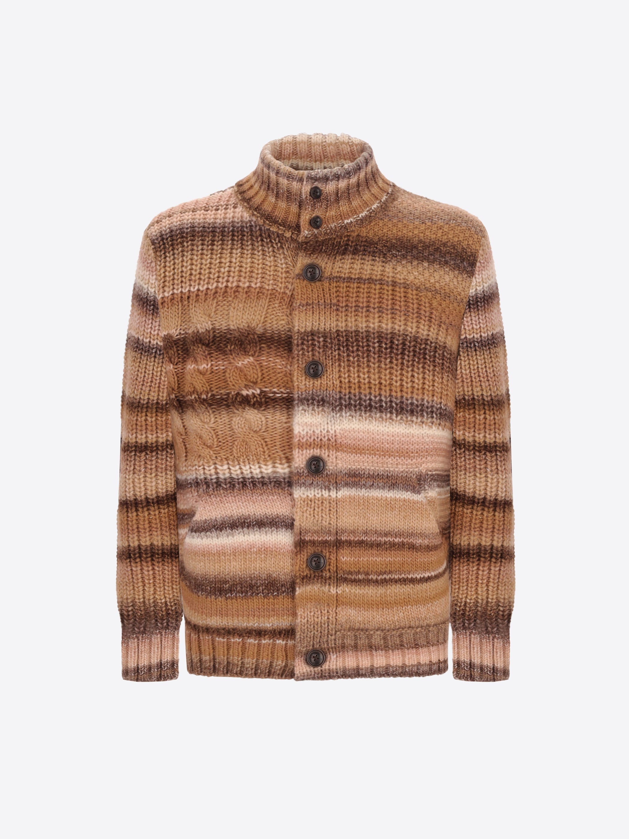 Distretto12 Cubismo Camel Multicolour Wool-Blend Patchwork Cardigan - Product Still Life