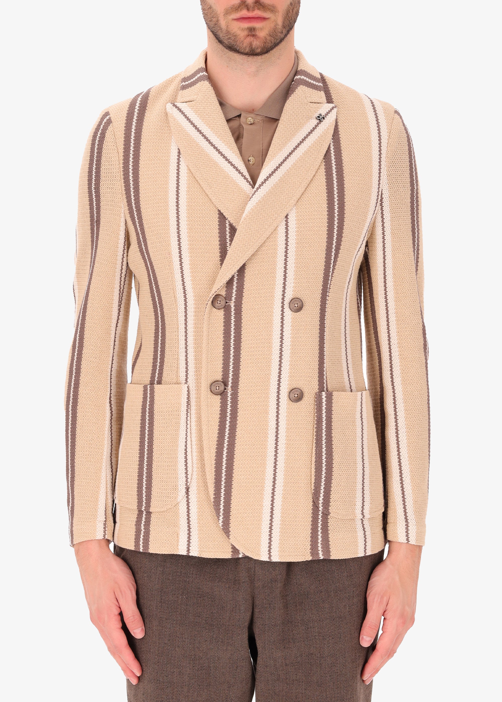 Multistripe Fisherman’s Rib Jersey Double-Breasted Jacket Sergi