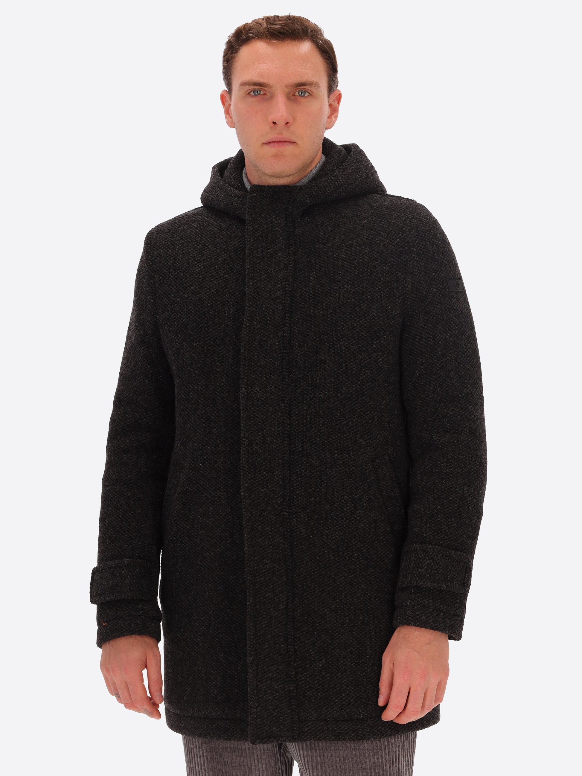 Parka Blasius aus Piqué-Wollstoff mit Kapuze