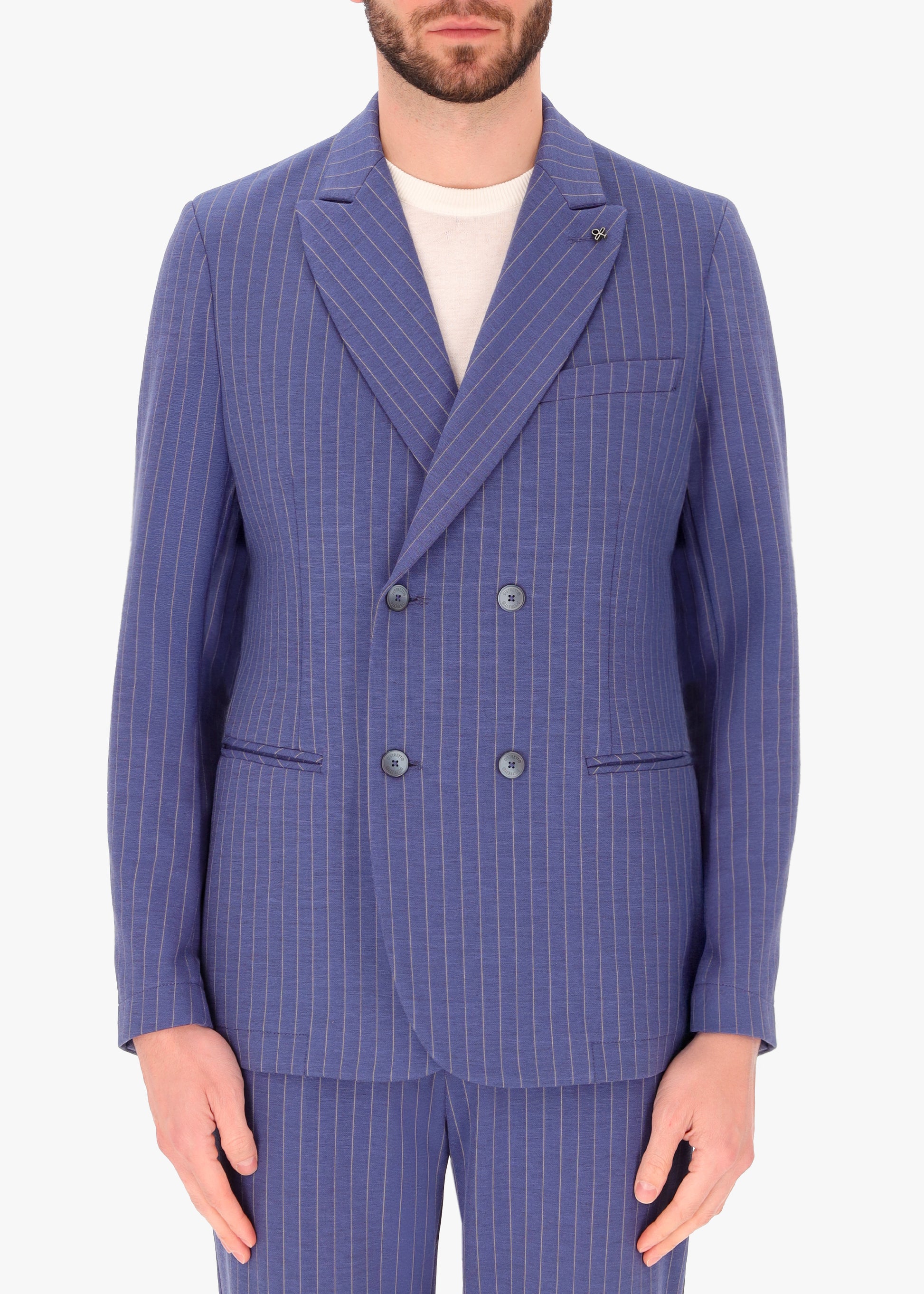 Pinstriped Jersey Double Breasted Jacket Luci