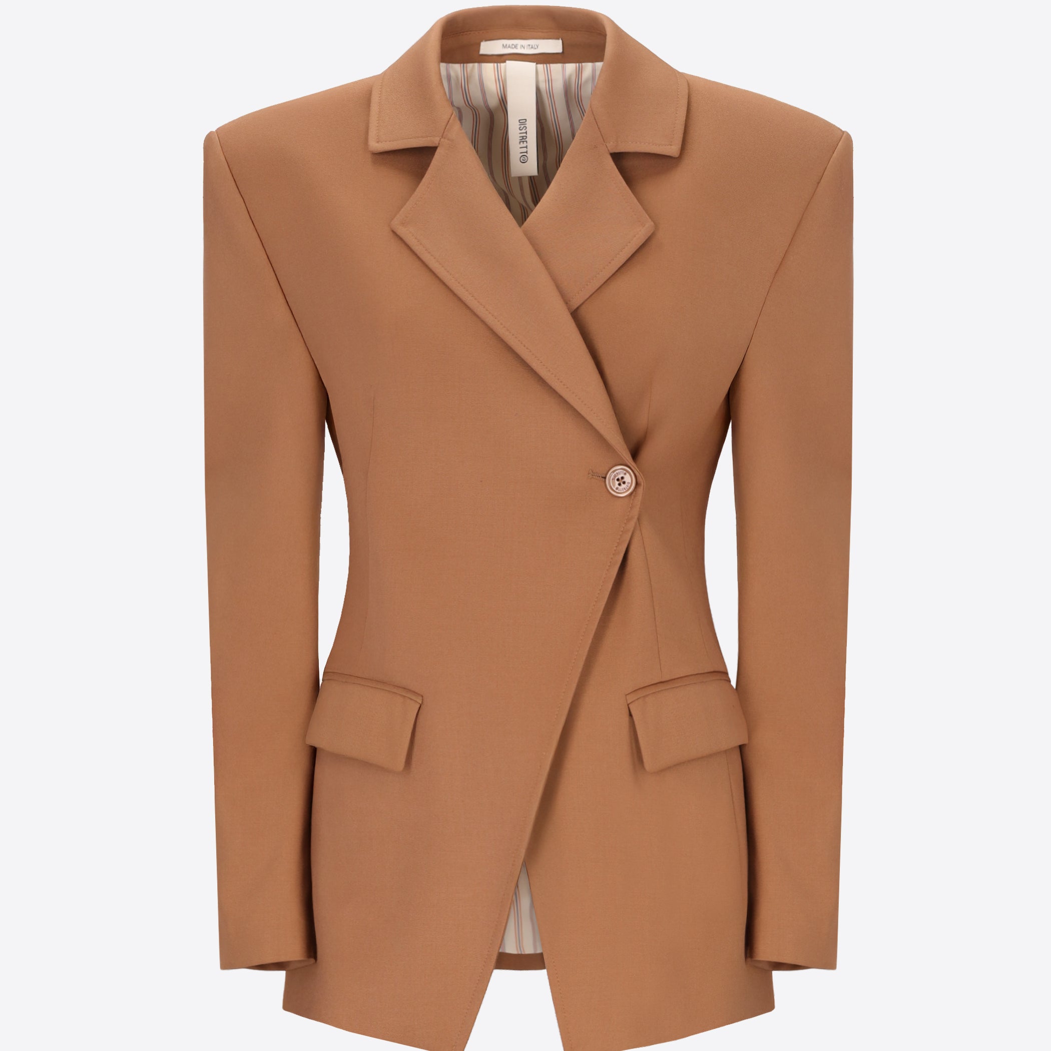 Distretto12 Belmont Camel Poly-Viscose Asymmetric Jacket - Woman - Product Still Life