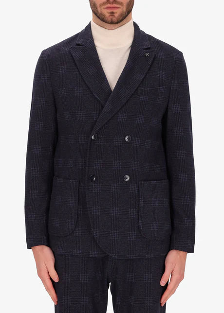 Prince of Wales Double Breasted Suit Faster12 Blue