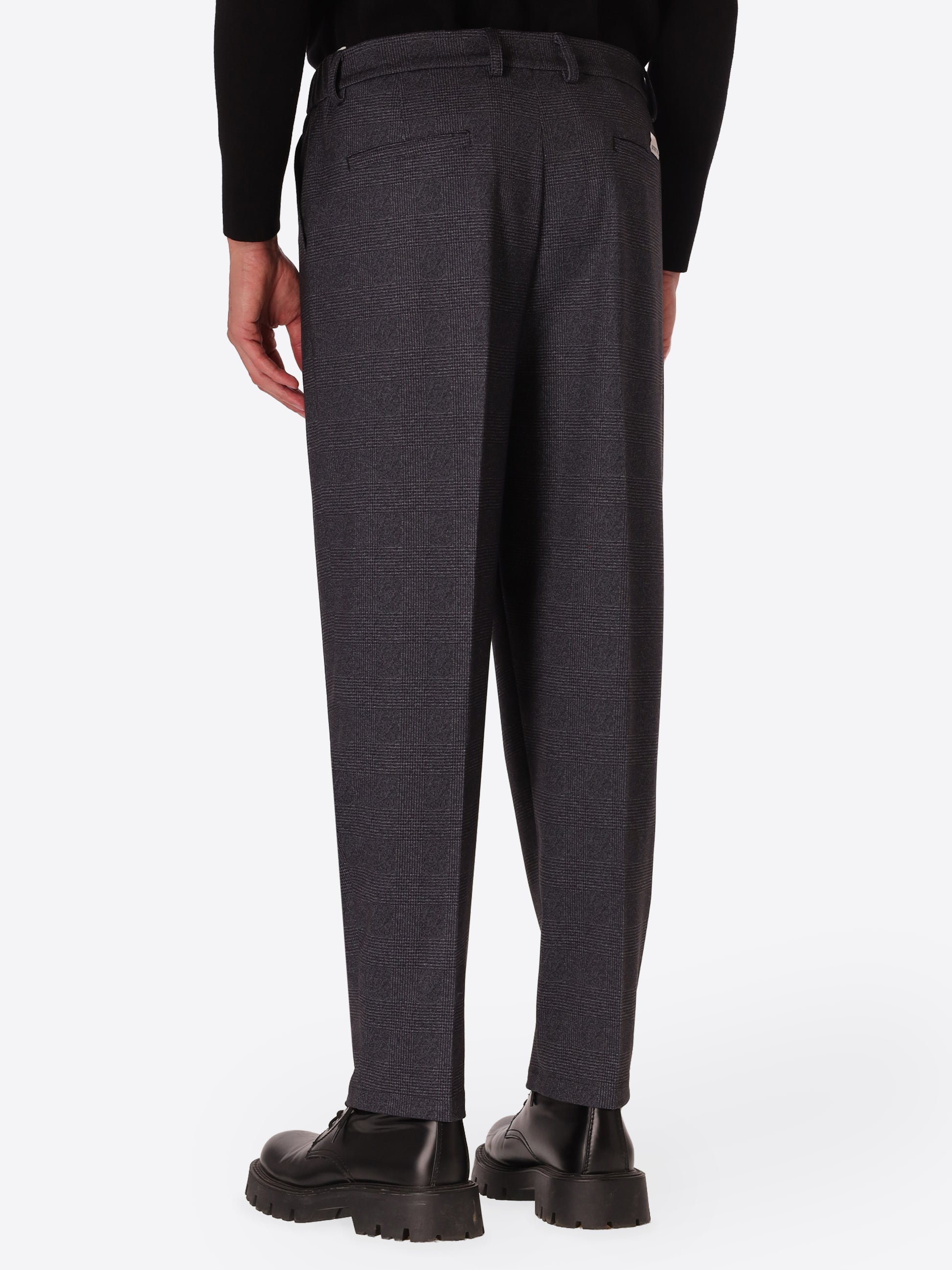 Ban Carracci Charcoal Prince-Of-Wales Milano-Jersey Trousers - Model Back View