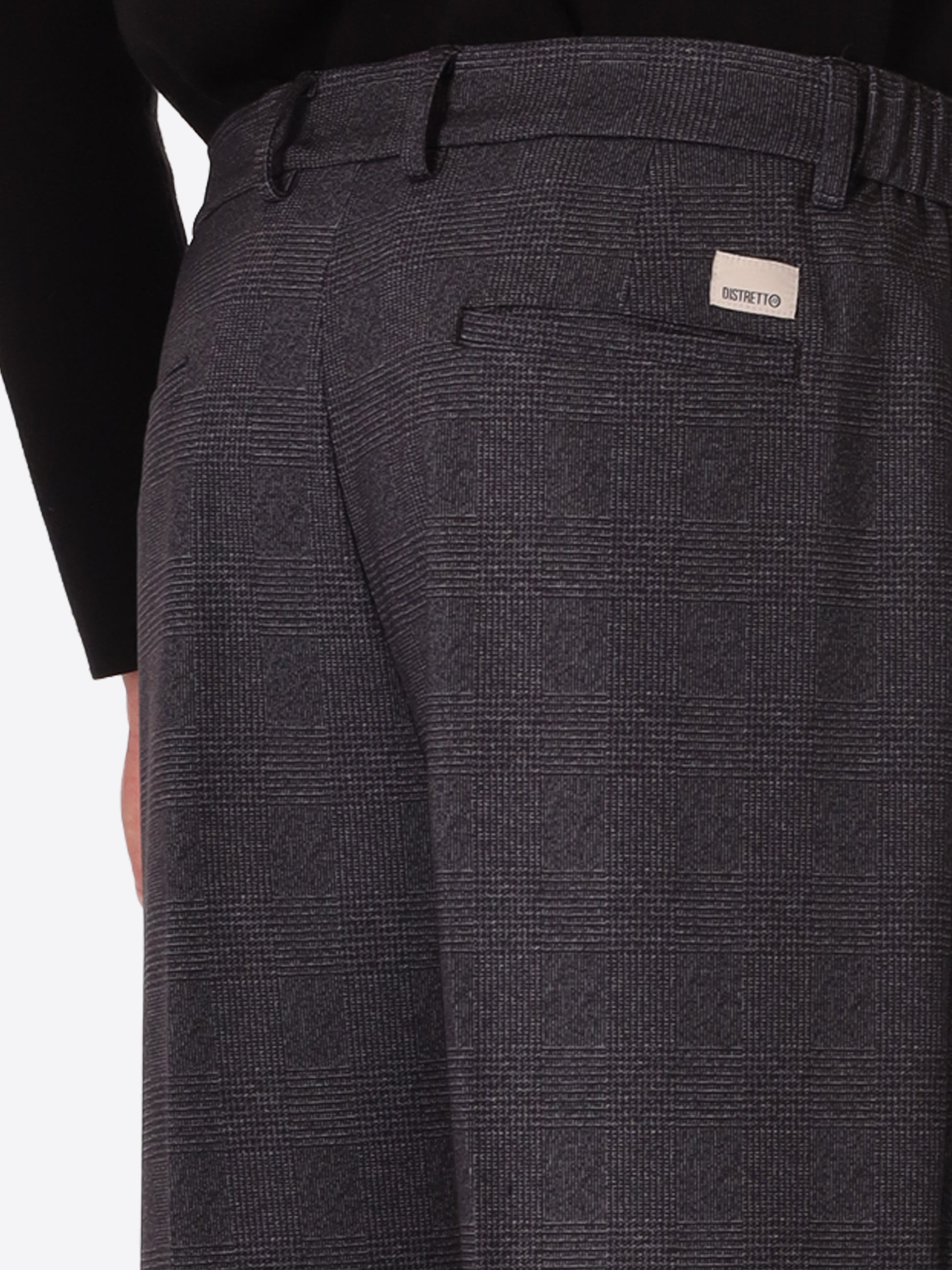 Ban Carracci Charcoal Prince-Of-Wales Milano-Jersey Trousers - Close-Up Of The Back Pocket