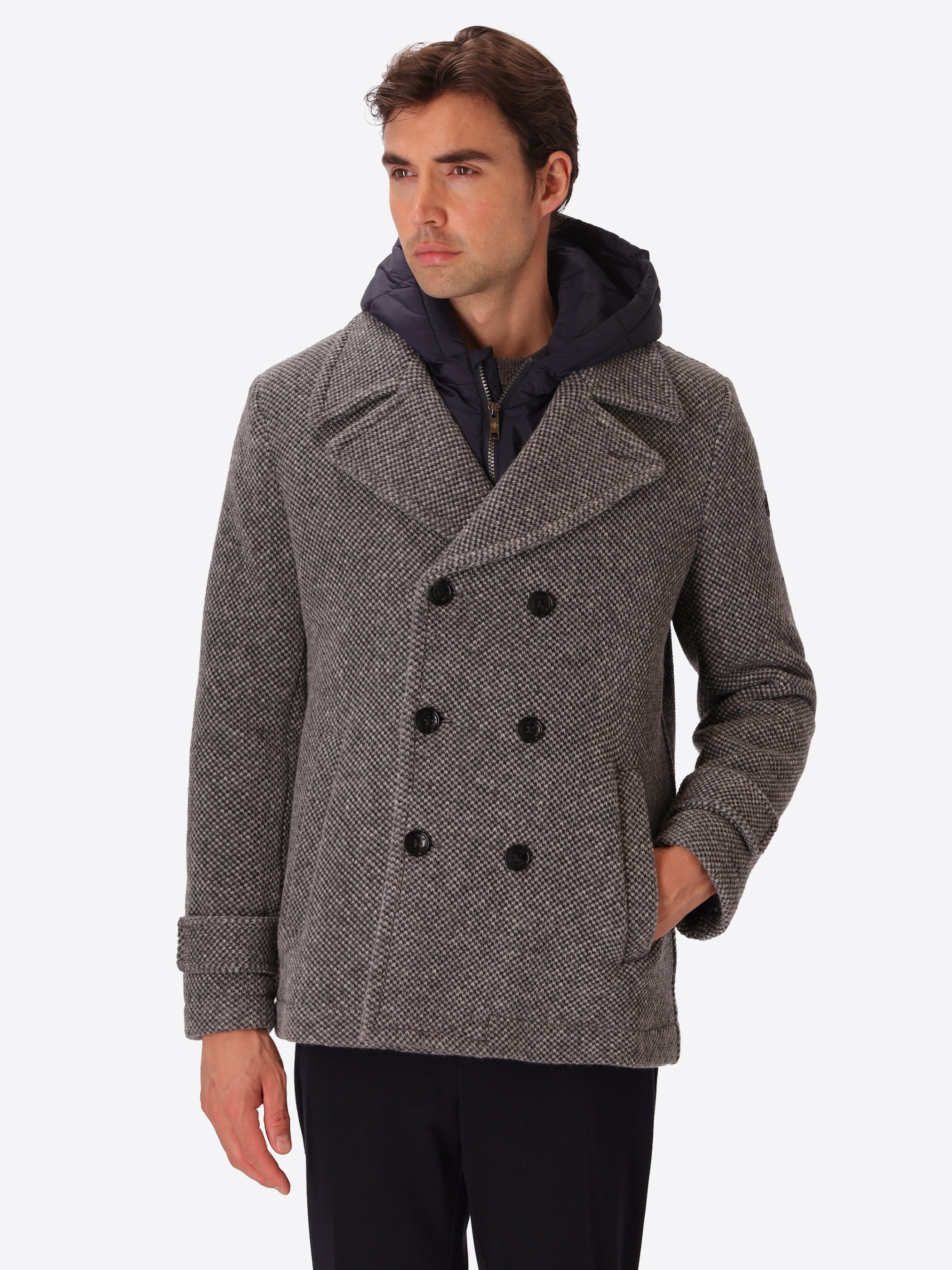 Seed-Stitch Wool-Blend Peacoat Blasius with Detachable Bib