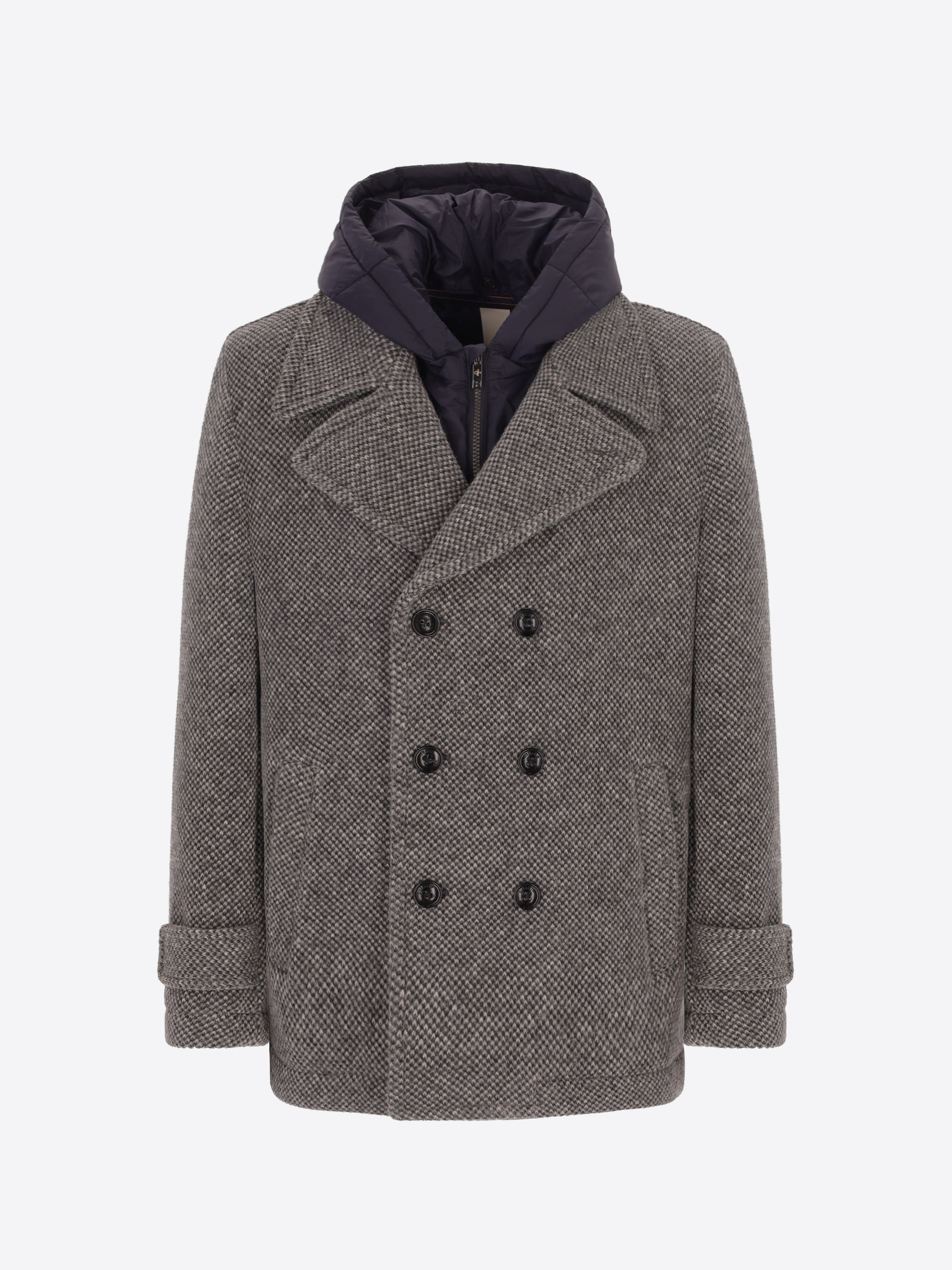 Seed-Stitch Wool-Blend Peacoat Blasius with Detachable Bib
