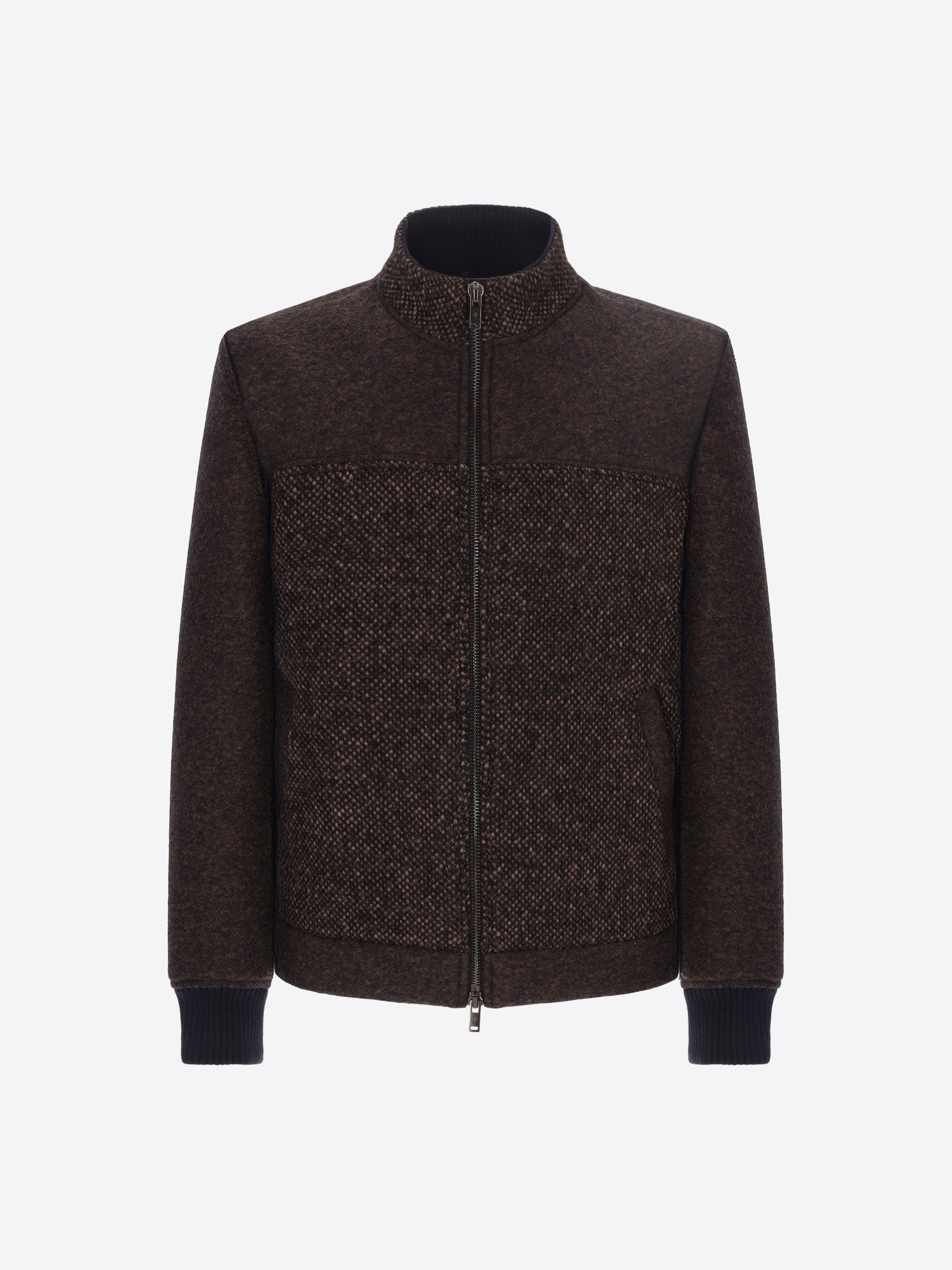 Distretto12 Botero Brown Seed-Stitch Wool With Boiled-Wool Inserts Bomber Jacket - Product Still Life