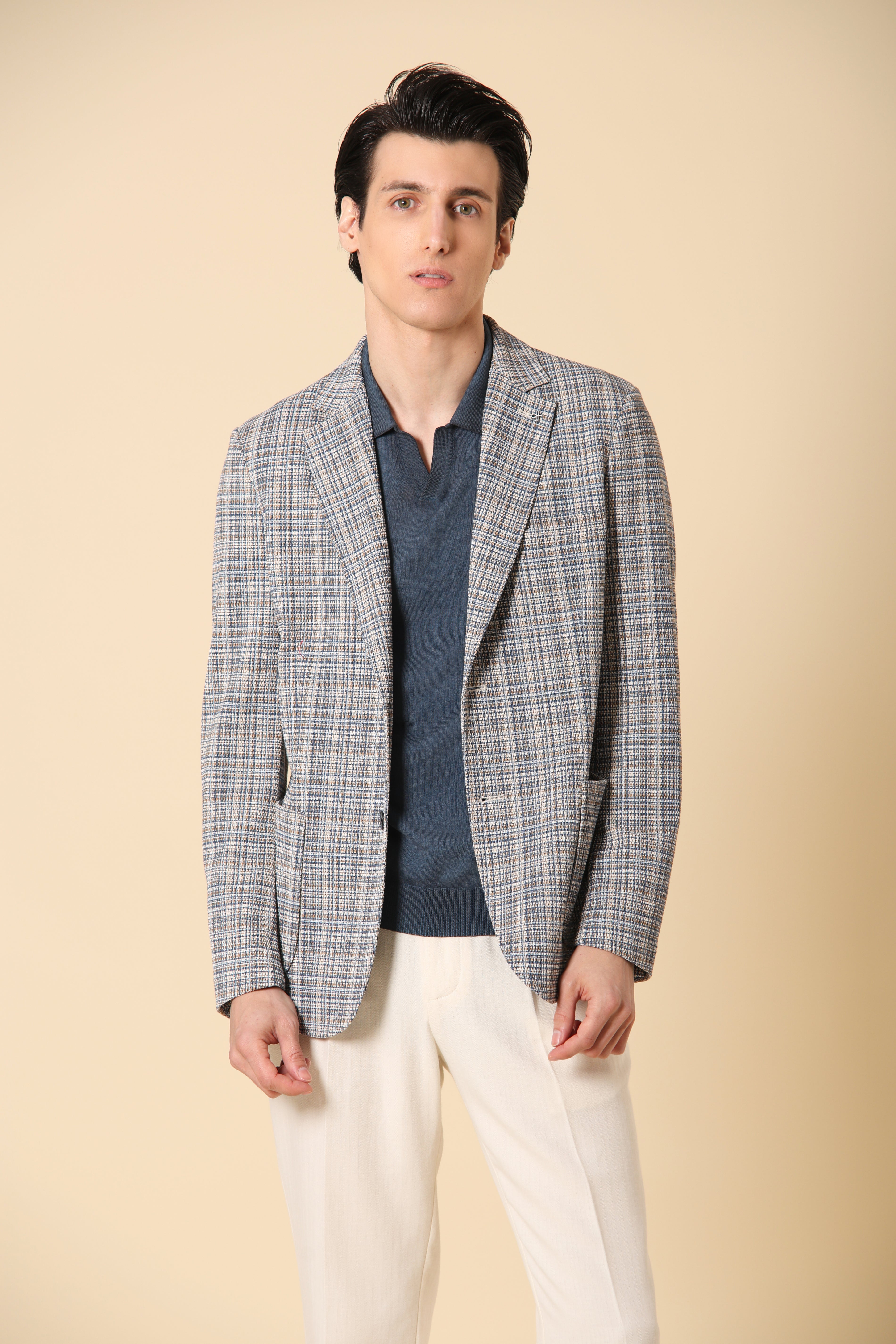 Easy Jacke Aus Strukturpunkt-Stretchgewebe Mit Mehrstreifen-Karo-Print