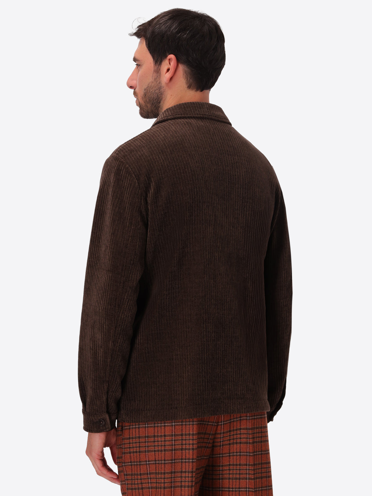 Torino Brown Super-Comfort Velvet Shirt Jacket - Model Back View