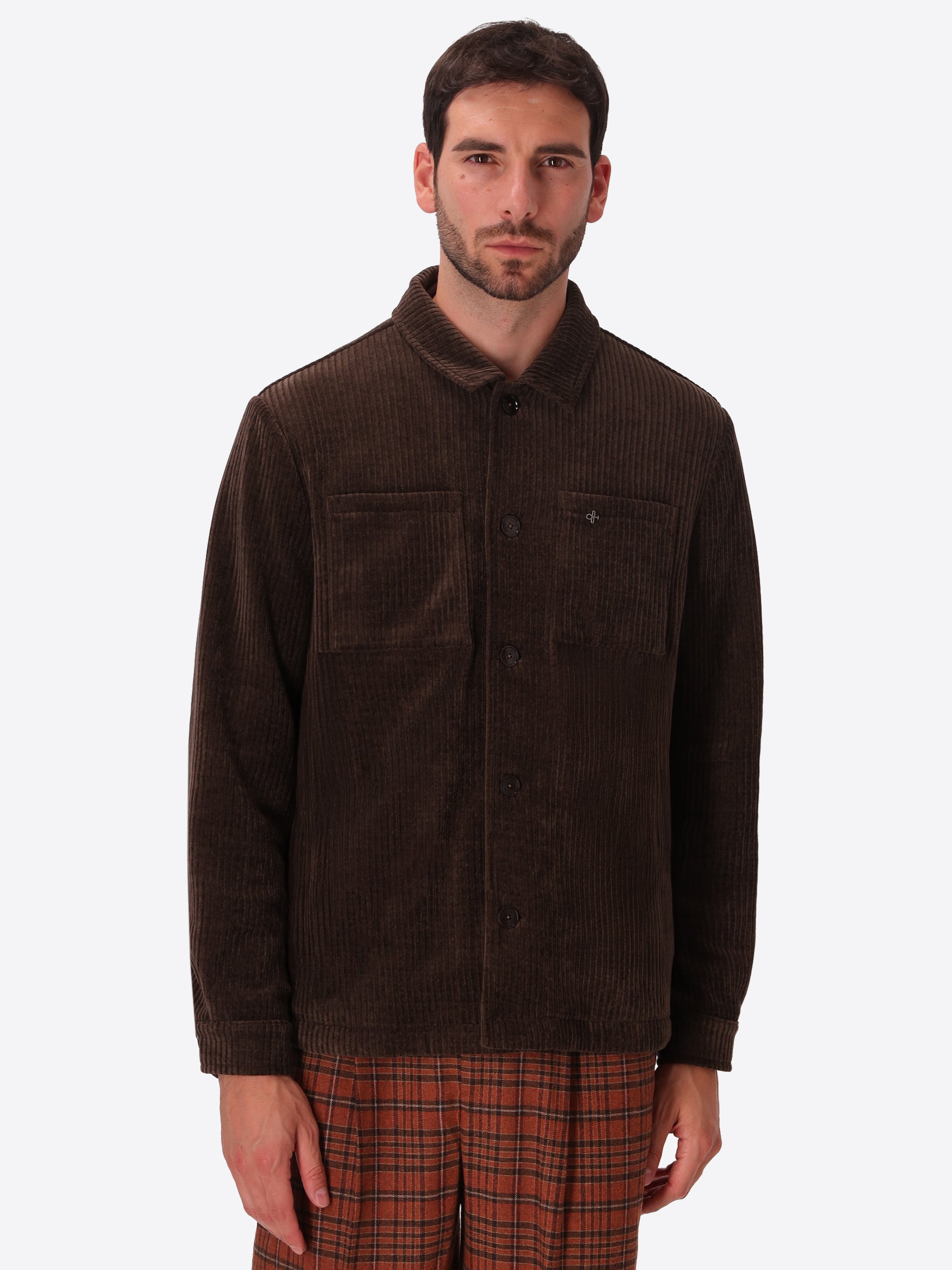 Torino Brown Super-Comfort Velvet Shirt Jacket - Model Front View