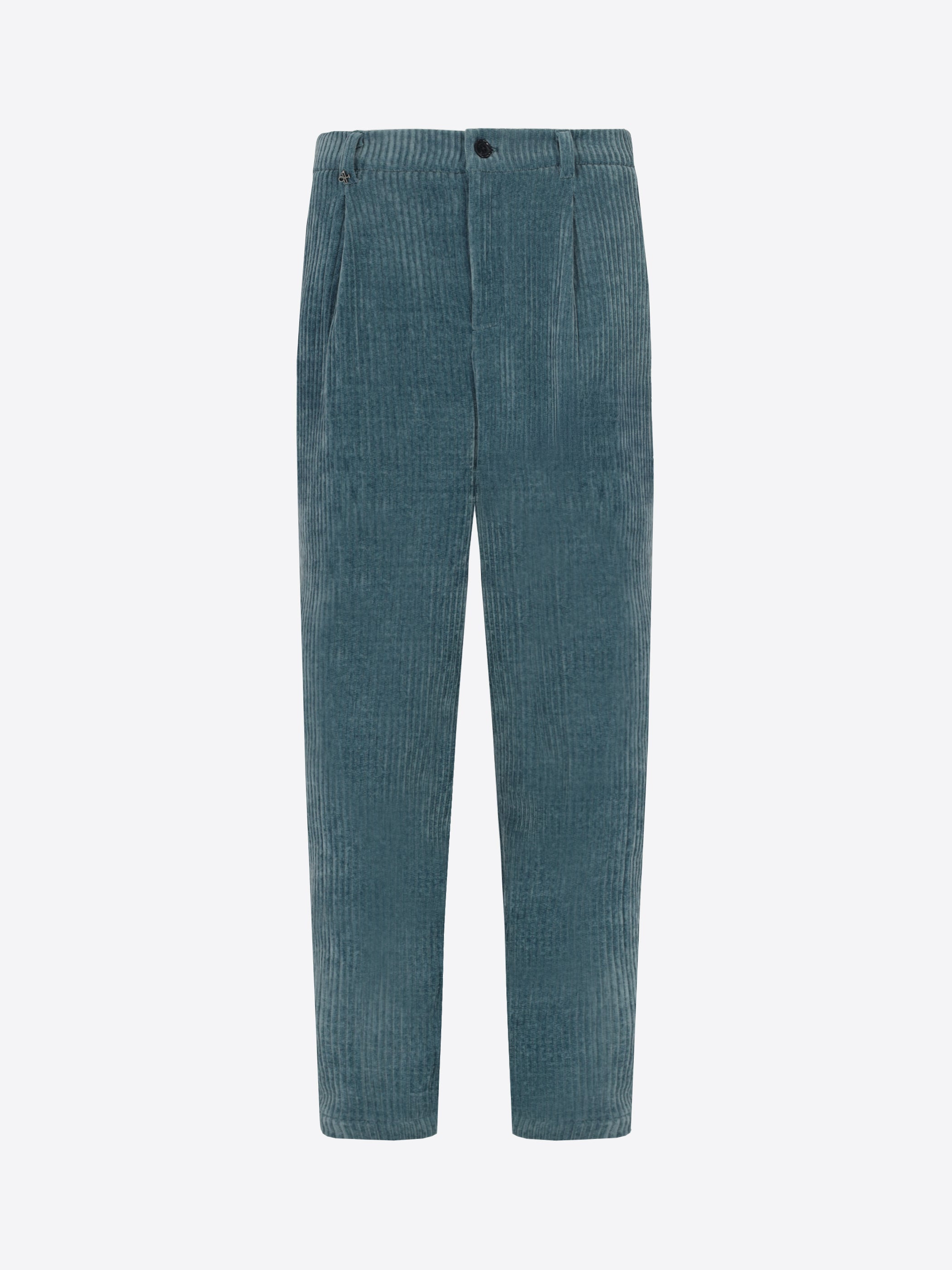 Distretto12 Ban Torino Petrol Blue Super-Comfort Velvet Trousers - Product Still Life