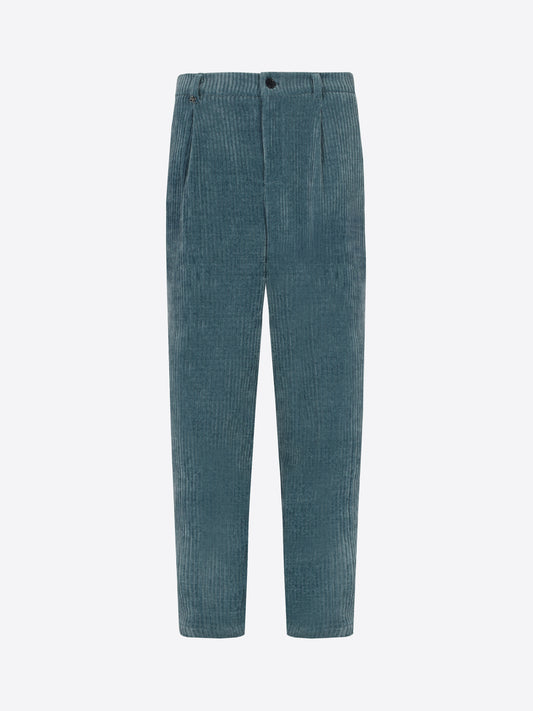 Distretto12 Ban Torino Petrol Blue Super-Comfort Velvet Trousers - Product Still Life