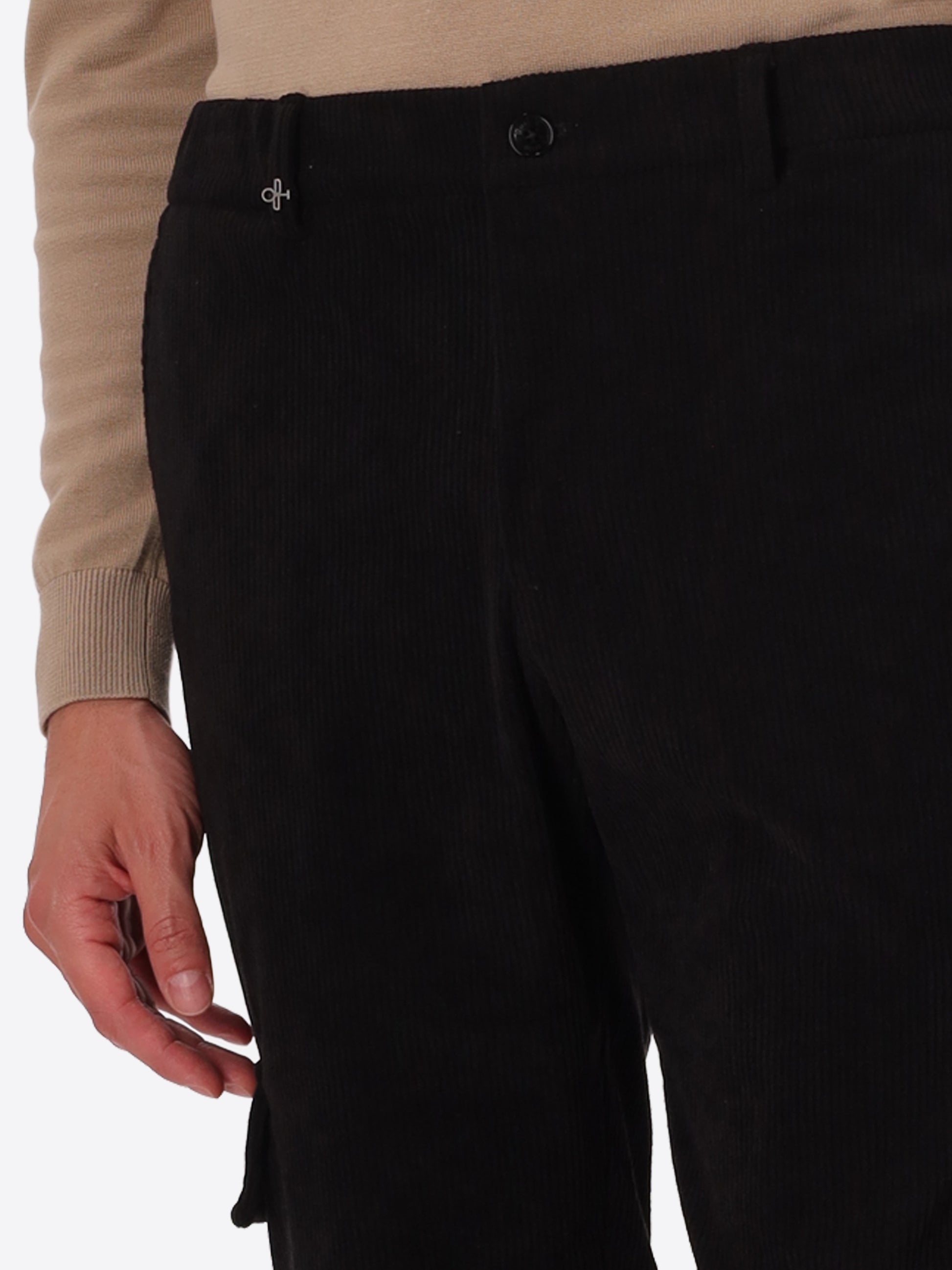 Cargo Leonardo Black Super-Comfort Velvet Trousers - Close-Up Of The Front Pocket