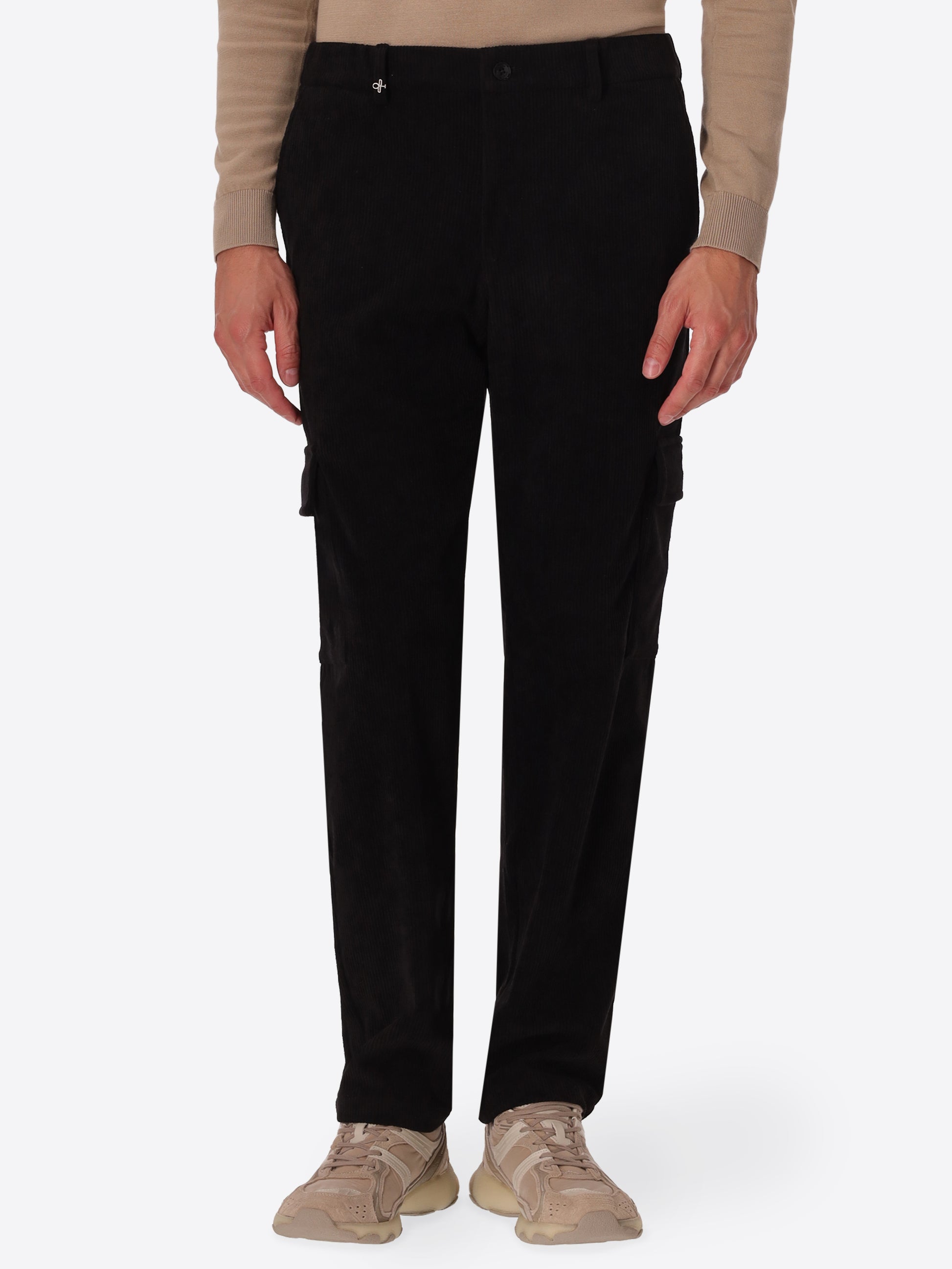 Cargo Leonardo Black Super-Comfort Velvet Trousers - Model Front View