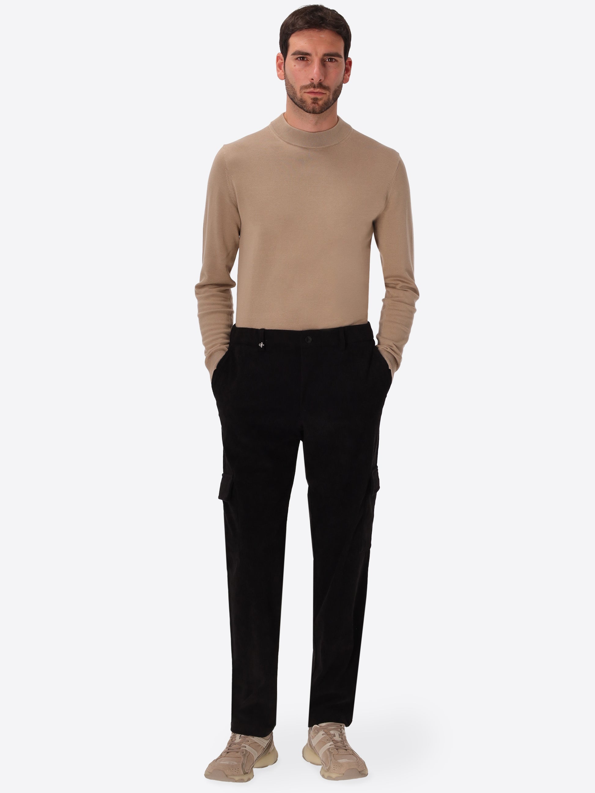 Cargo Leonardo Black Super-Comfort Velvet Trousers - Model Full Body Shot