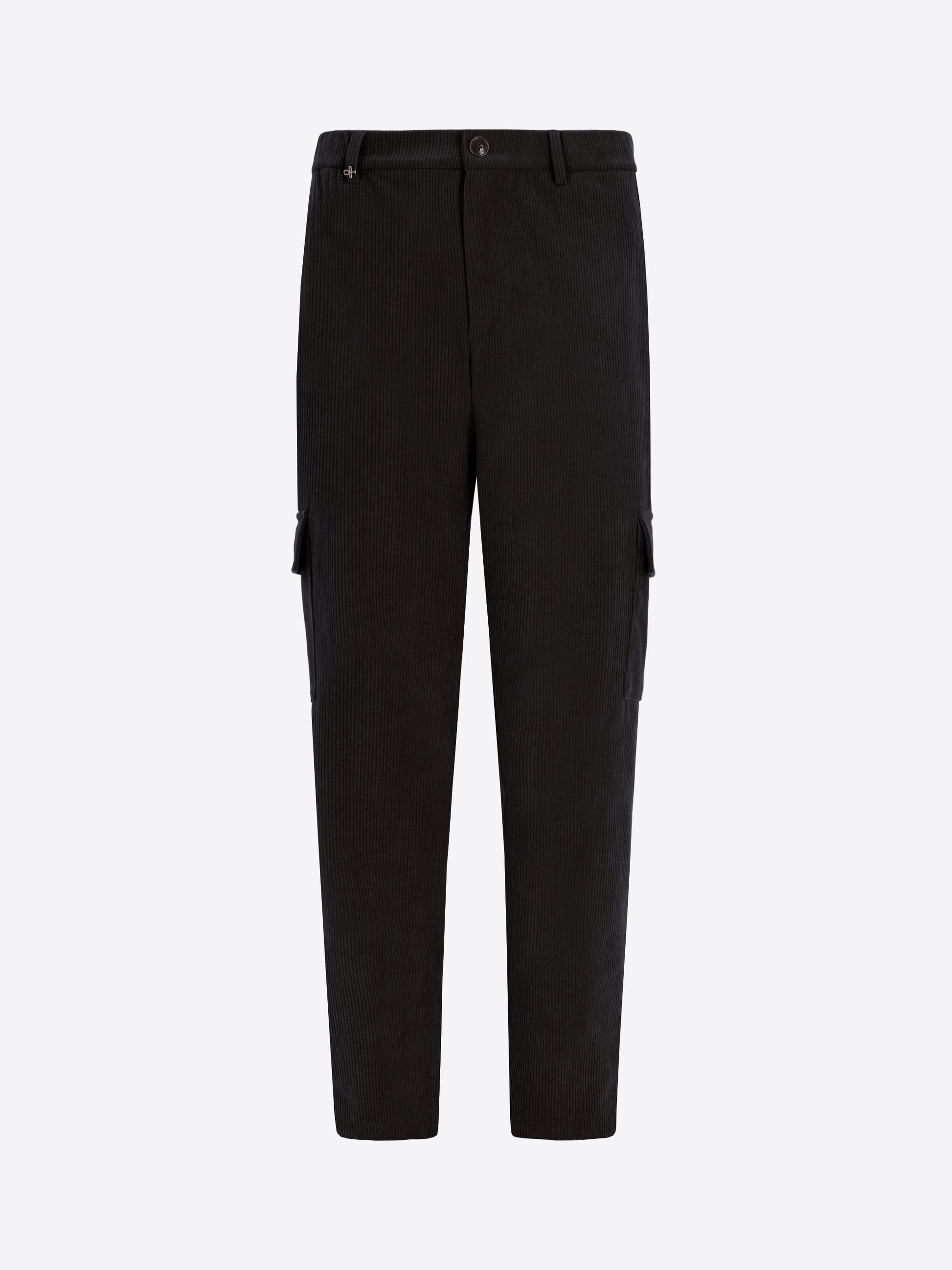 Distretto12 Cargo Leonardo Black Super-Comfort Velvet Trousers - Product Still Life