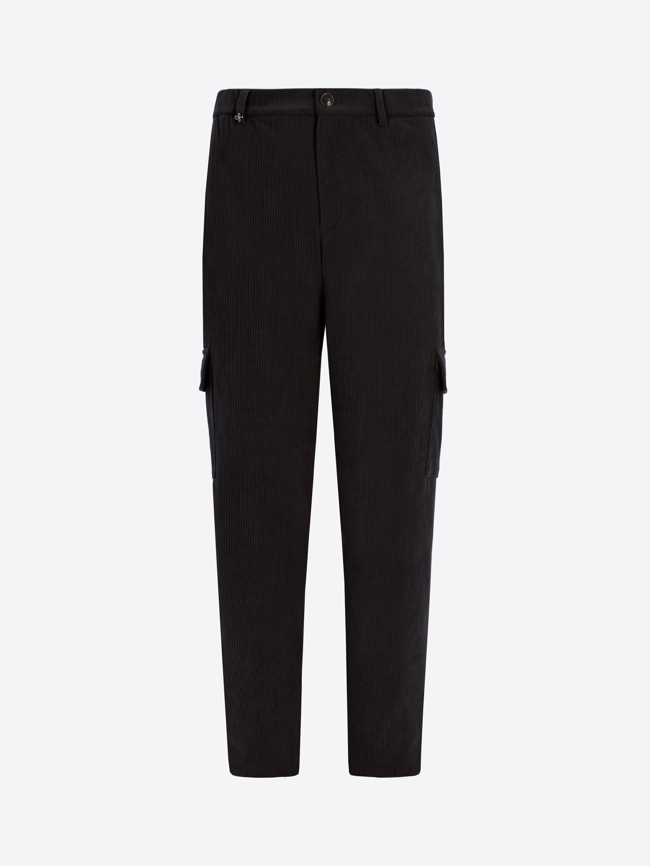 Distretto12 Cargo Leonardo Black Super-Comfort Velvet Trousers - Product Still Life