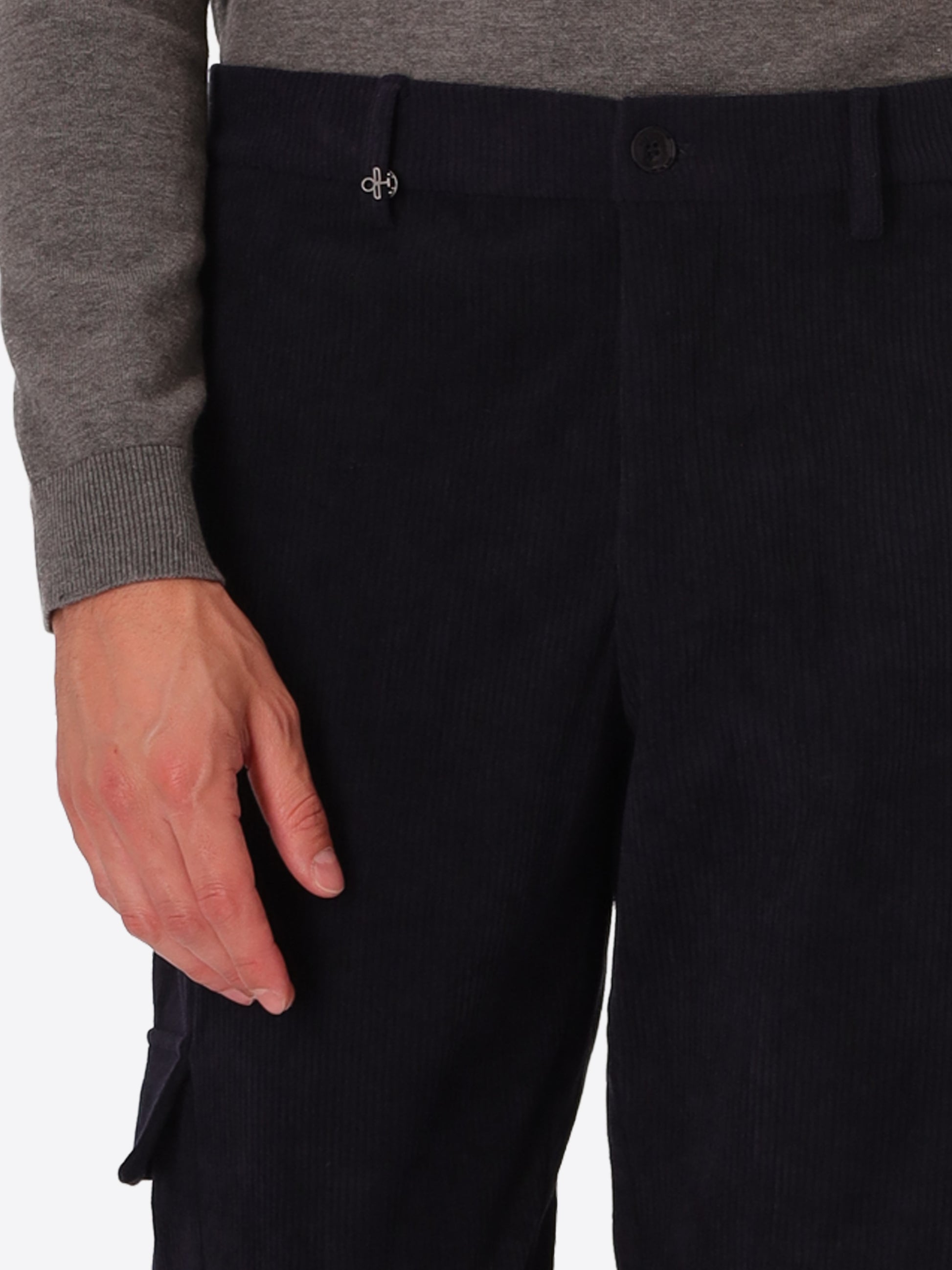 Cargo Leonardo Blue Super-Comfort Velvet Trousers - Close-Up Of The Front Pocket