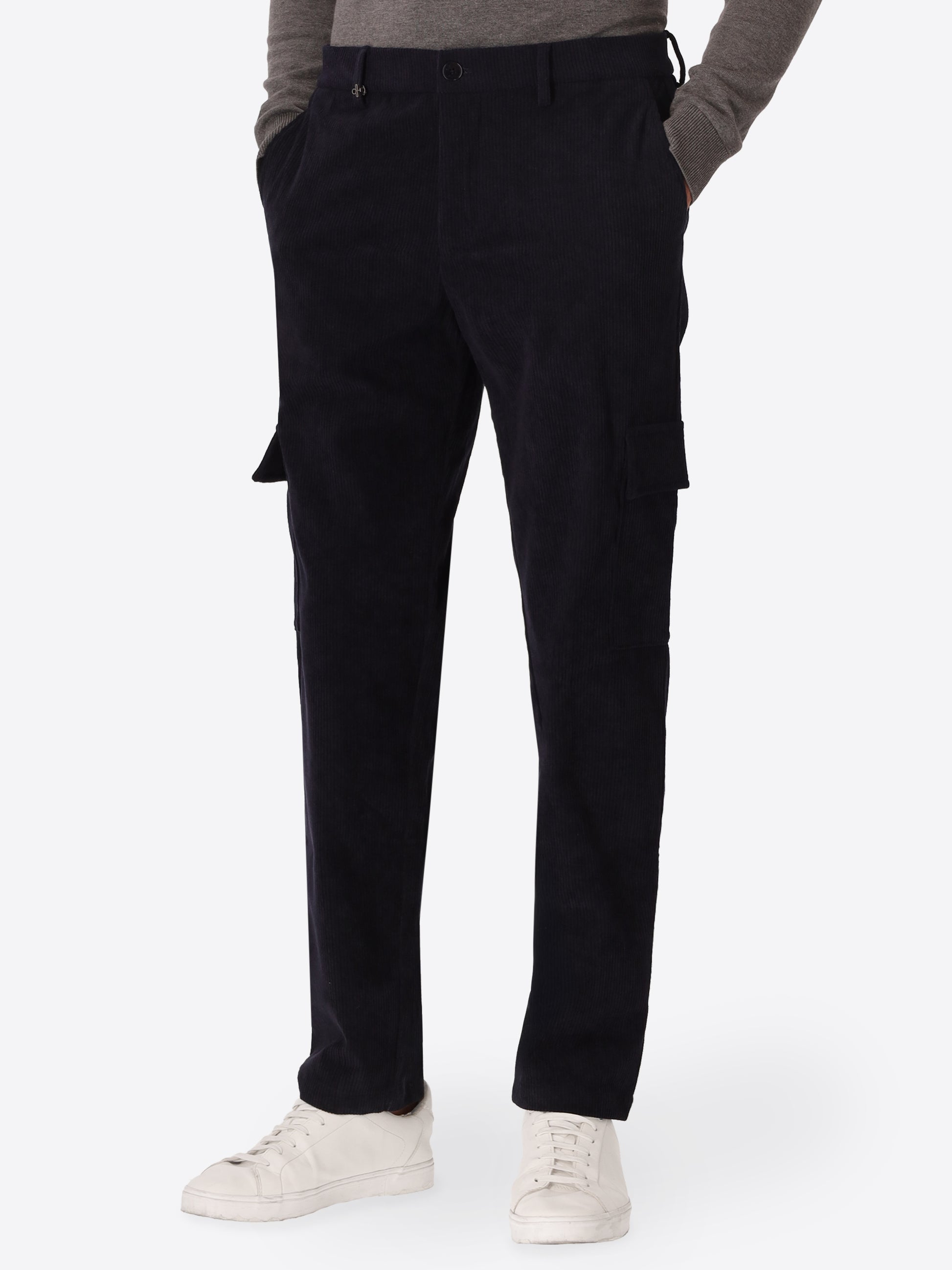 Cargo Leonardo Blue Super-Comfort Velvet Trousers - Model Front View