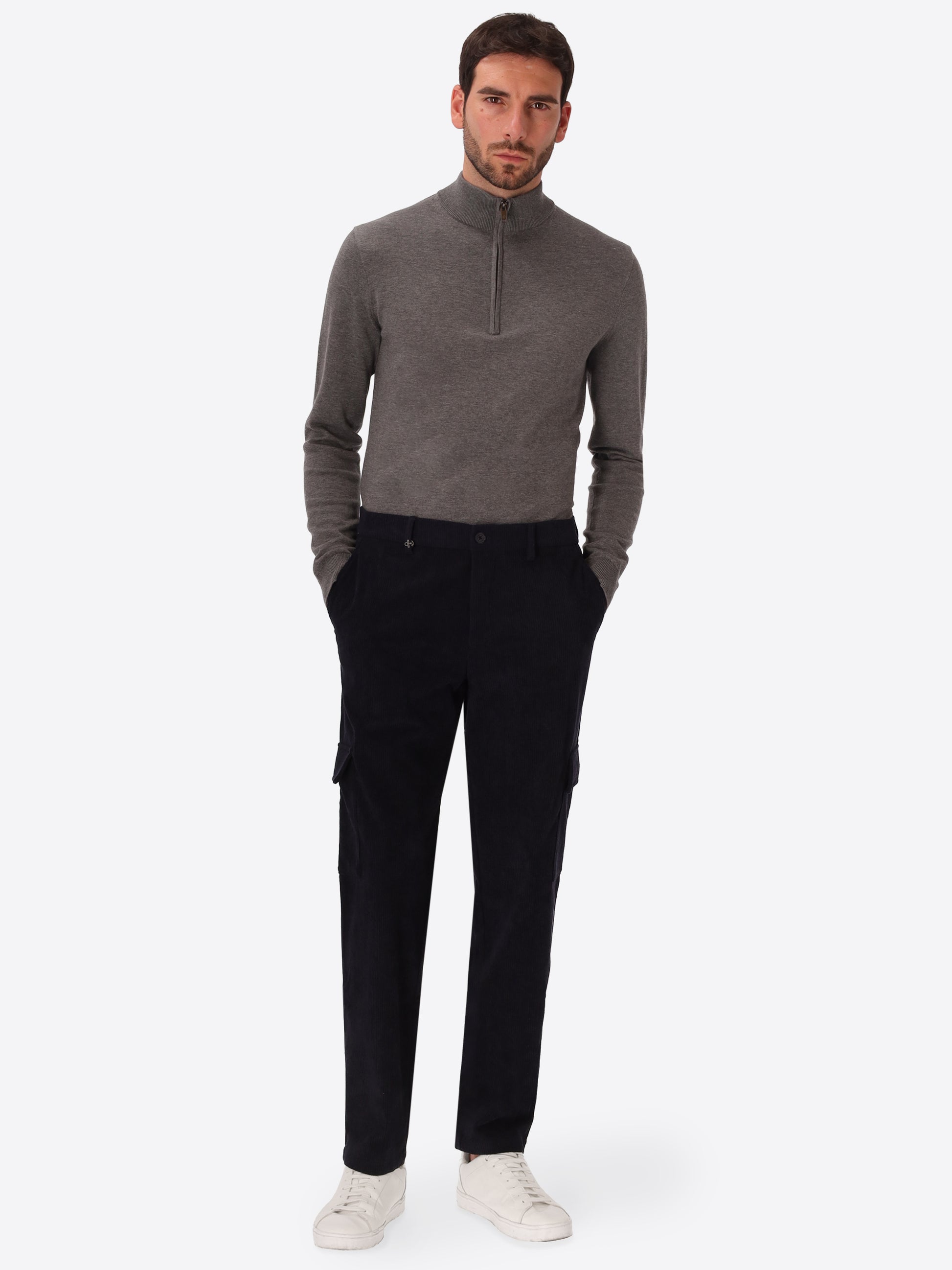 Cargo Leonardo Blue Super-Comfort Velvet Trousers - Model Full Body Shot