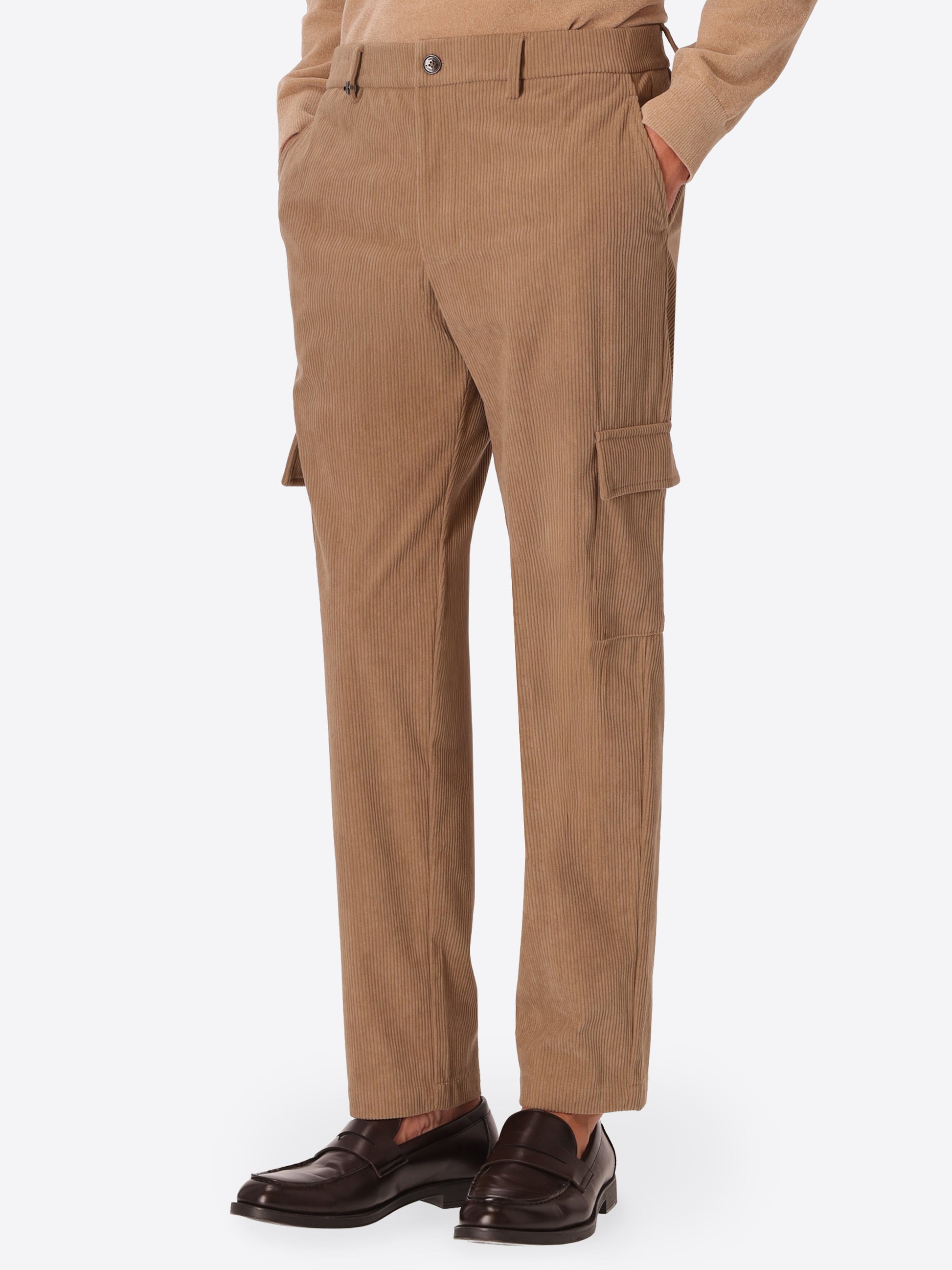 Cargo Leonardo Camel Super-Comfort Velvet Trousers - Model Front View