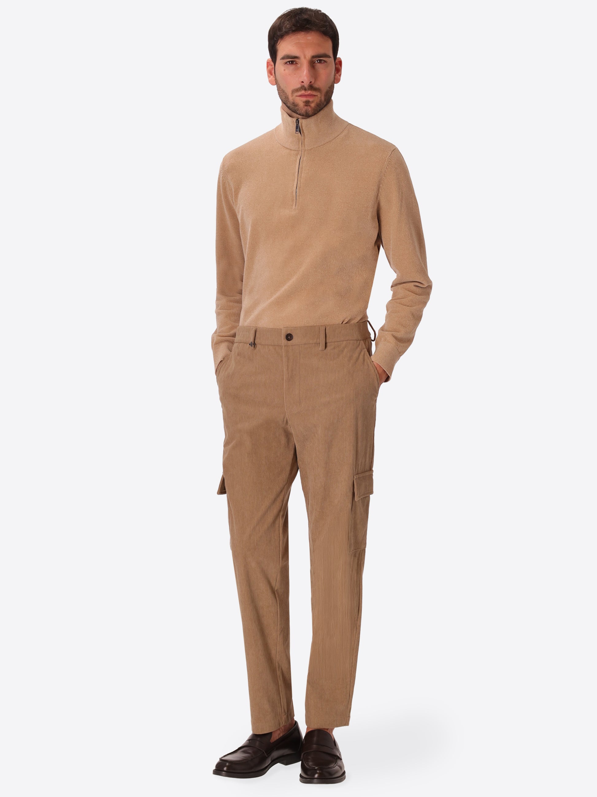 Cargo Leonardo Camel Super-Comfort Velvet Trousers - Model Full Body Shot