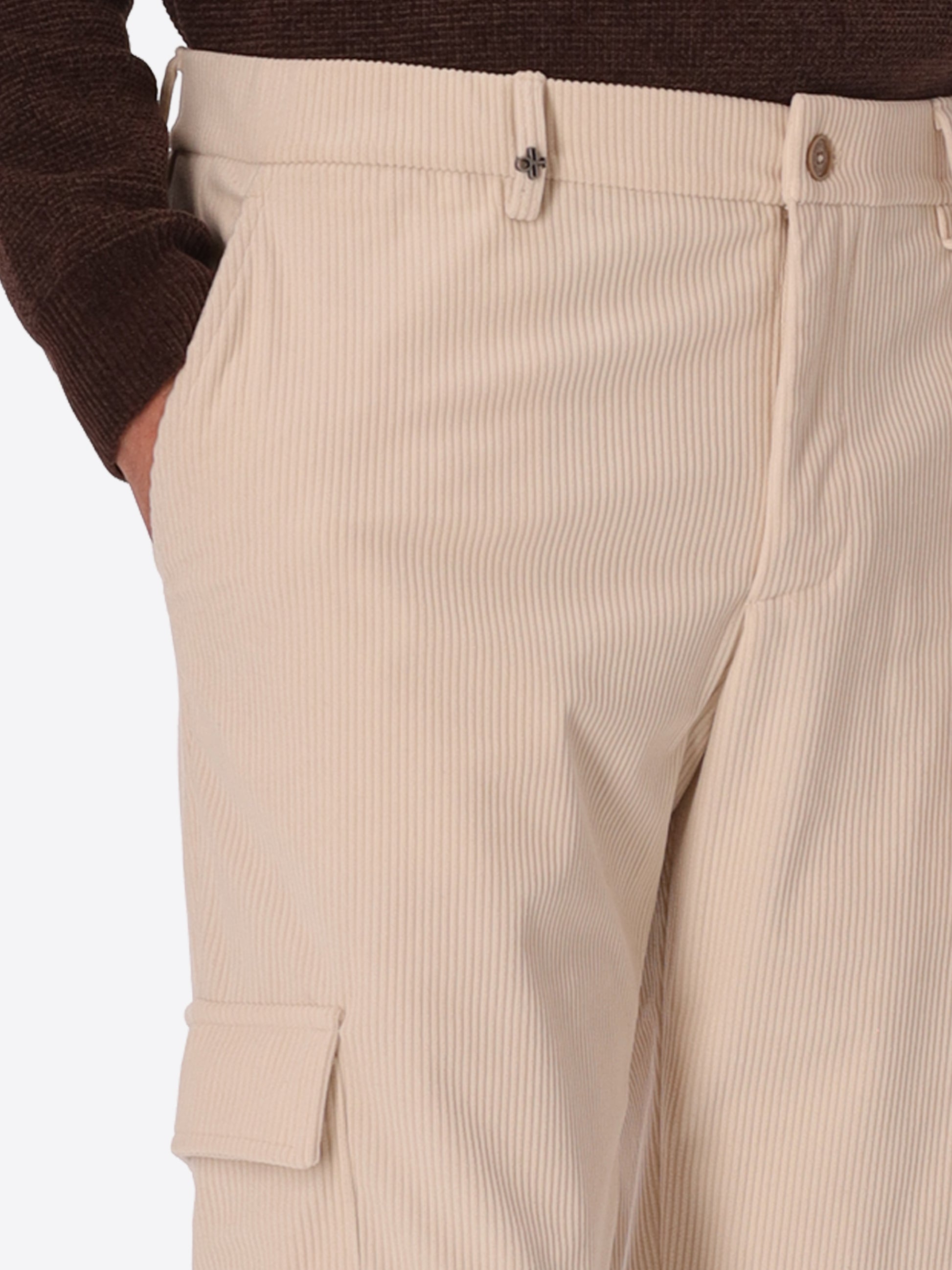 Cargo Leonardo Off White Super-Comfort Velvet Trousers - Close-Up Of The Front Pocket