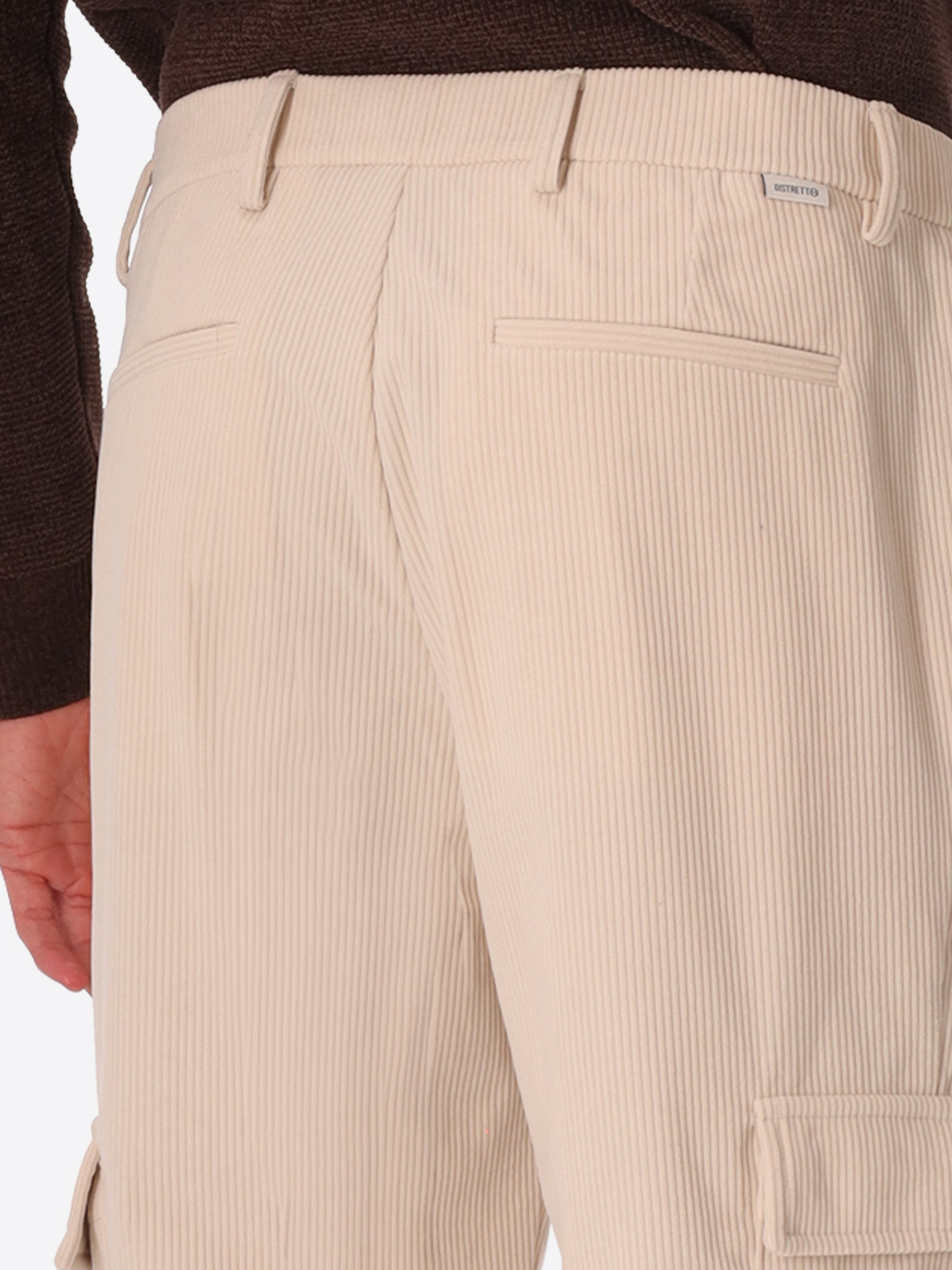 Cargo Leonardo Off White Super-Comfort Velvet Trousers - Close-Up Of The Back Pocket