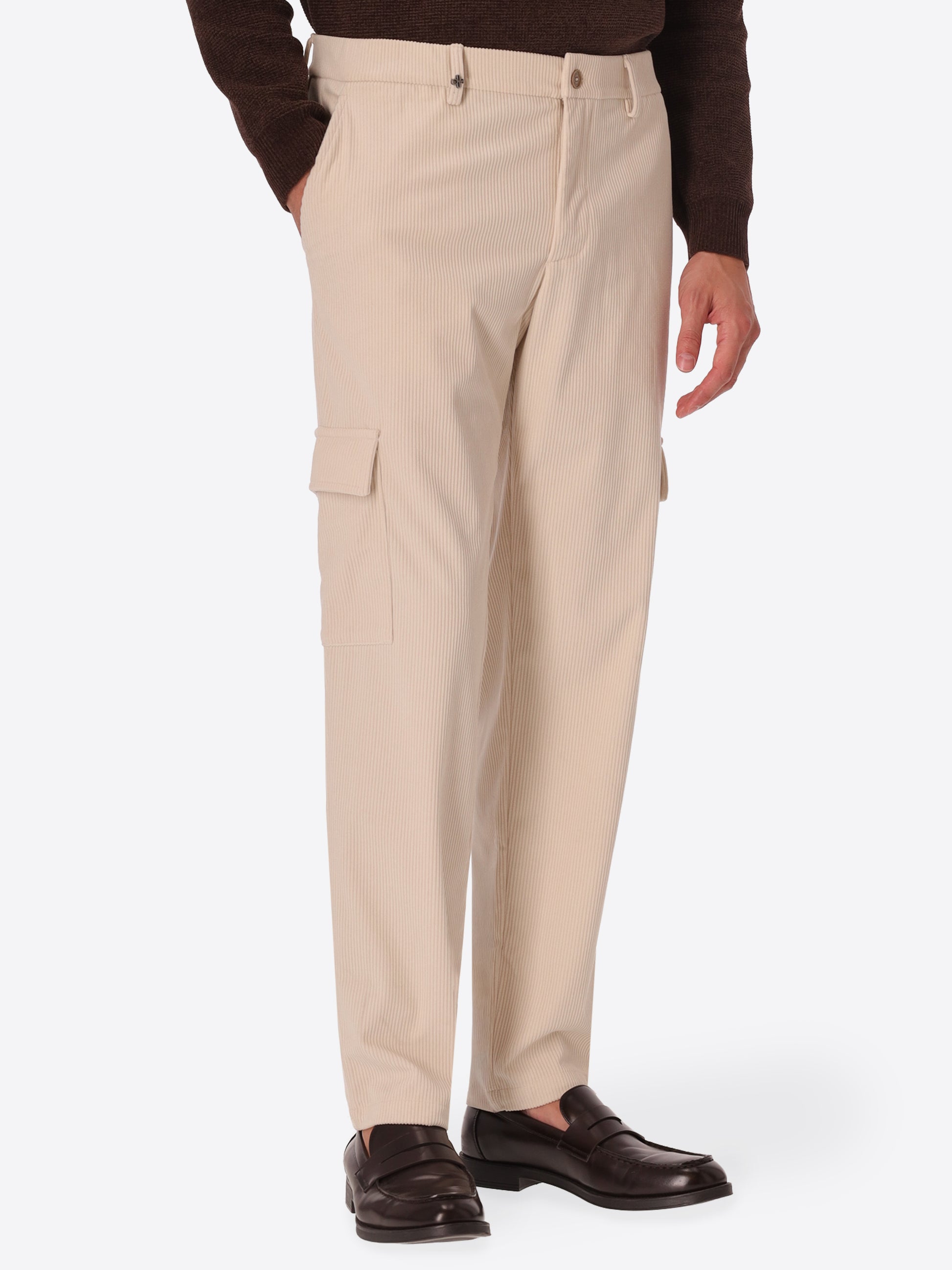 Cargo Leonardo Off White Super-Comfort Velvet Trousers - Model Front View