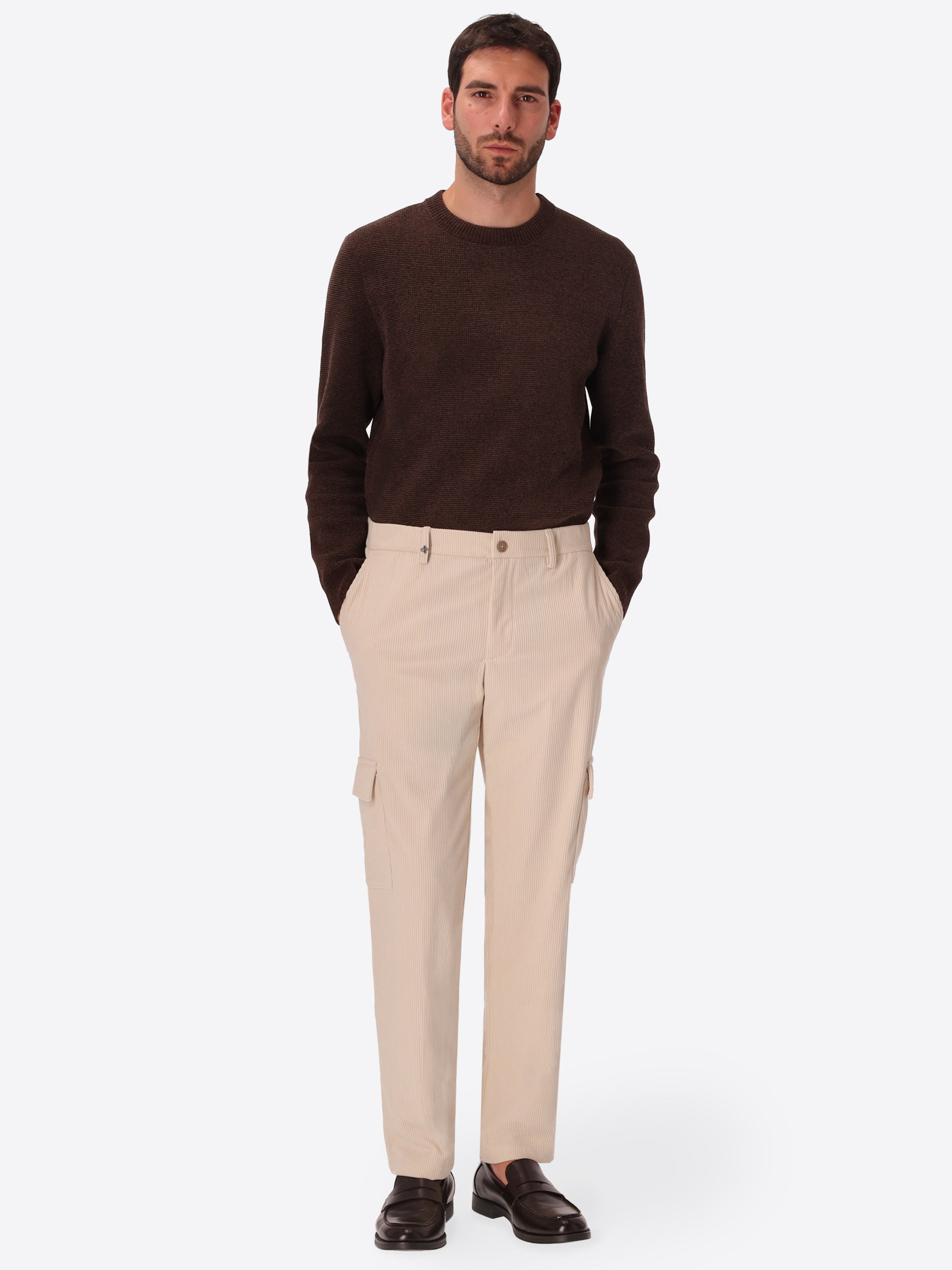 Cargo Leonardo Off White Super-Comfort Velvet Trousers - Model Full Body Shot