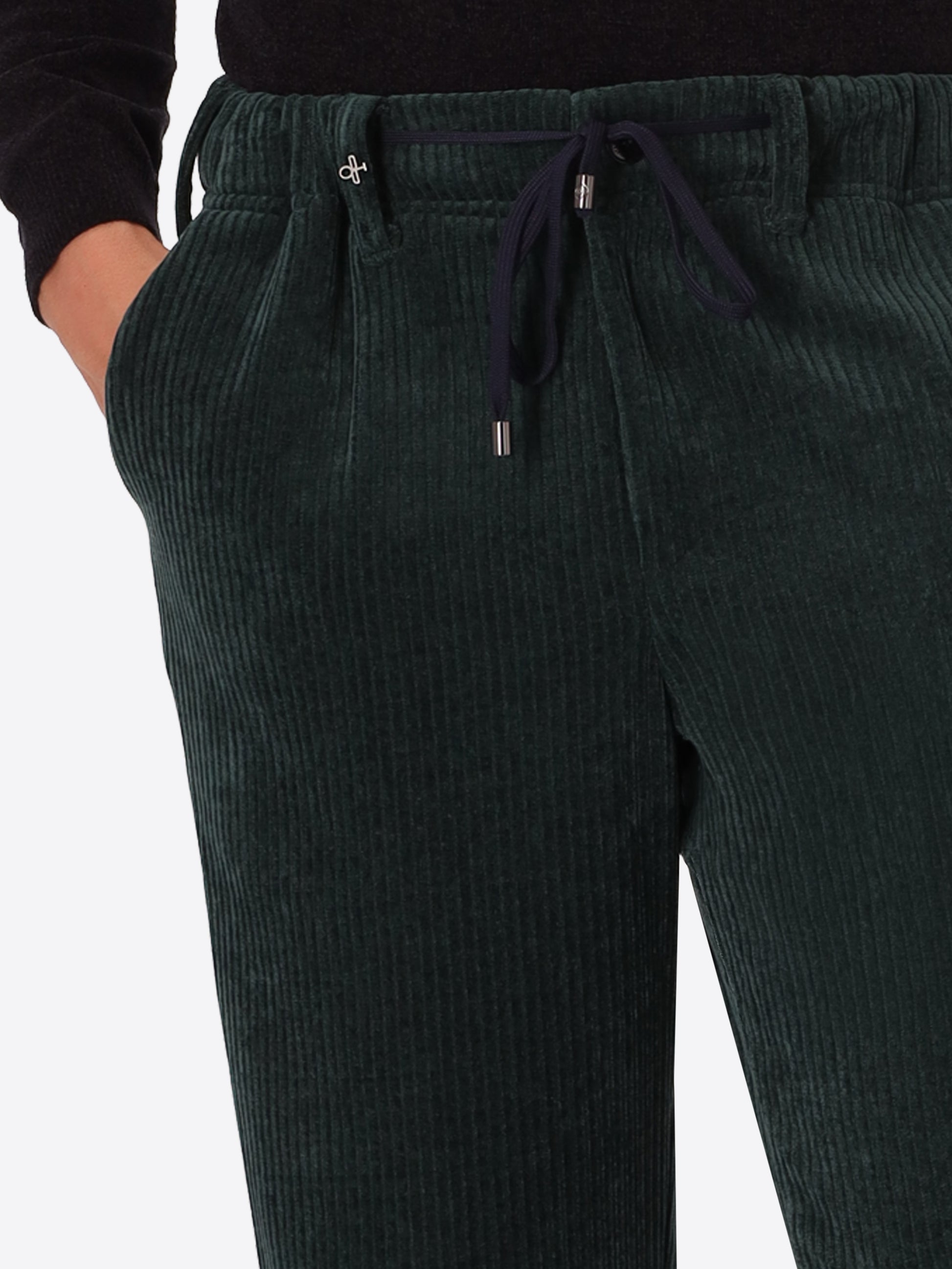 Relax Torino Bottle Green Super-Comfort Velvet Trousers - Close-Up Of The Front Pocket