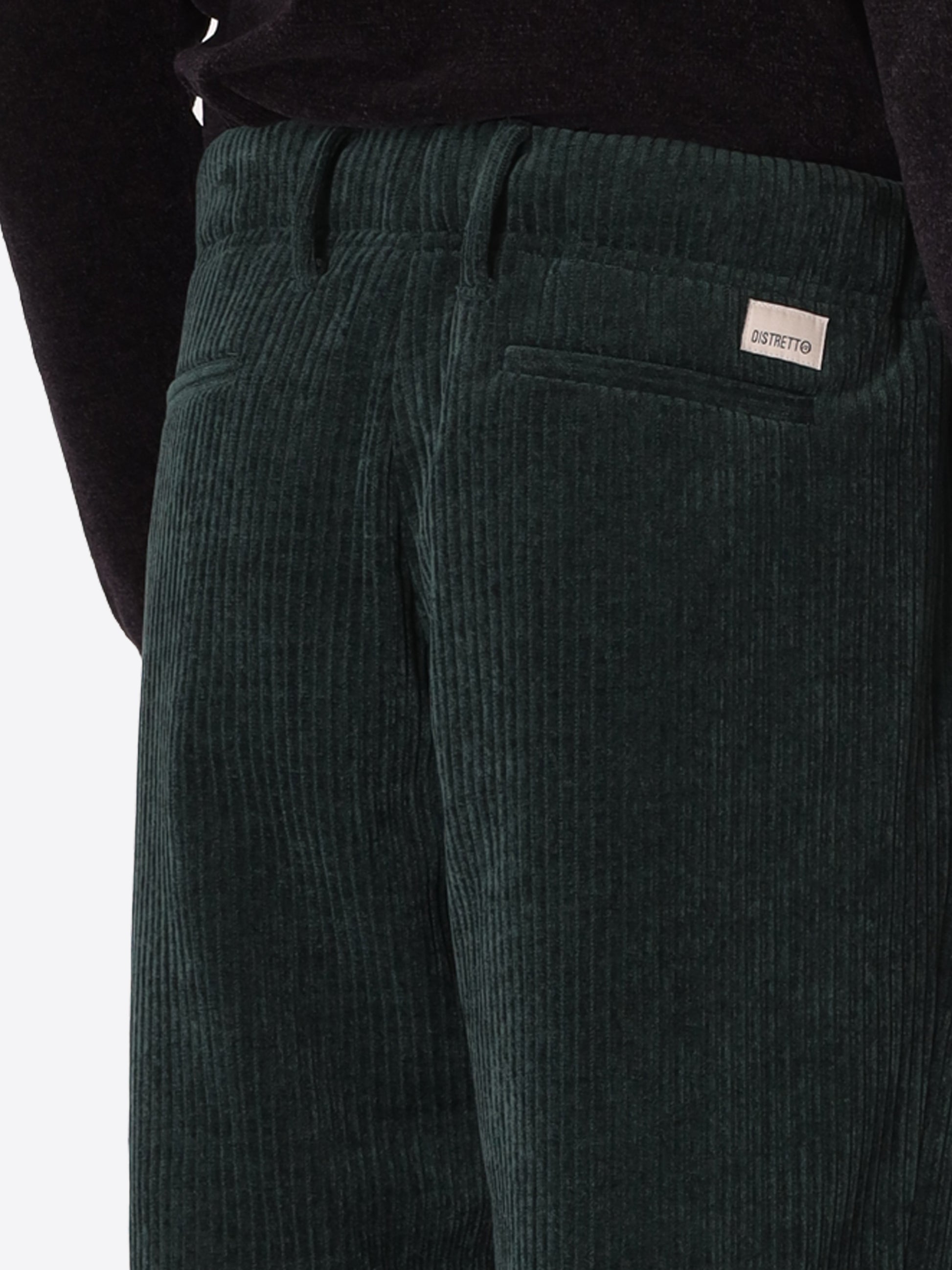 Relax Torino Bottle Green Super-Comfort Velvet Trousers - Close-Up Of The Back Pocket