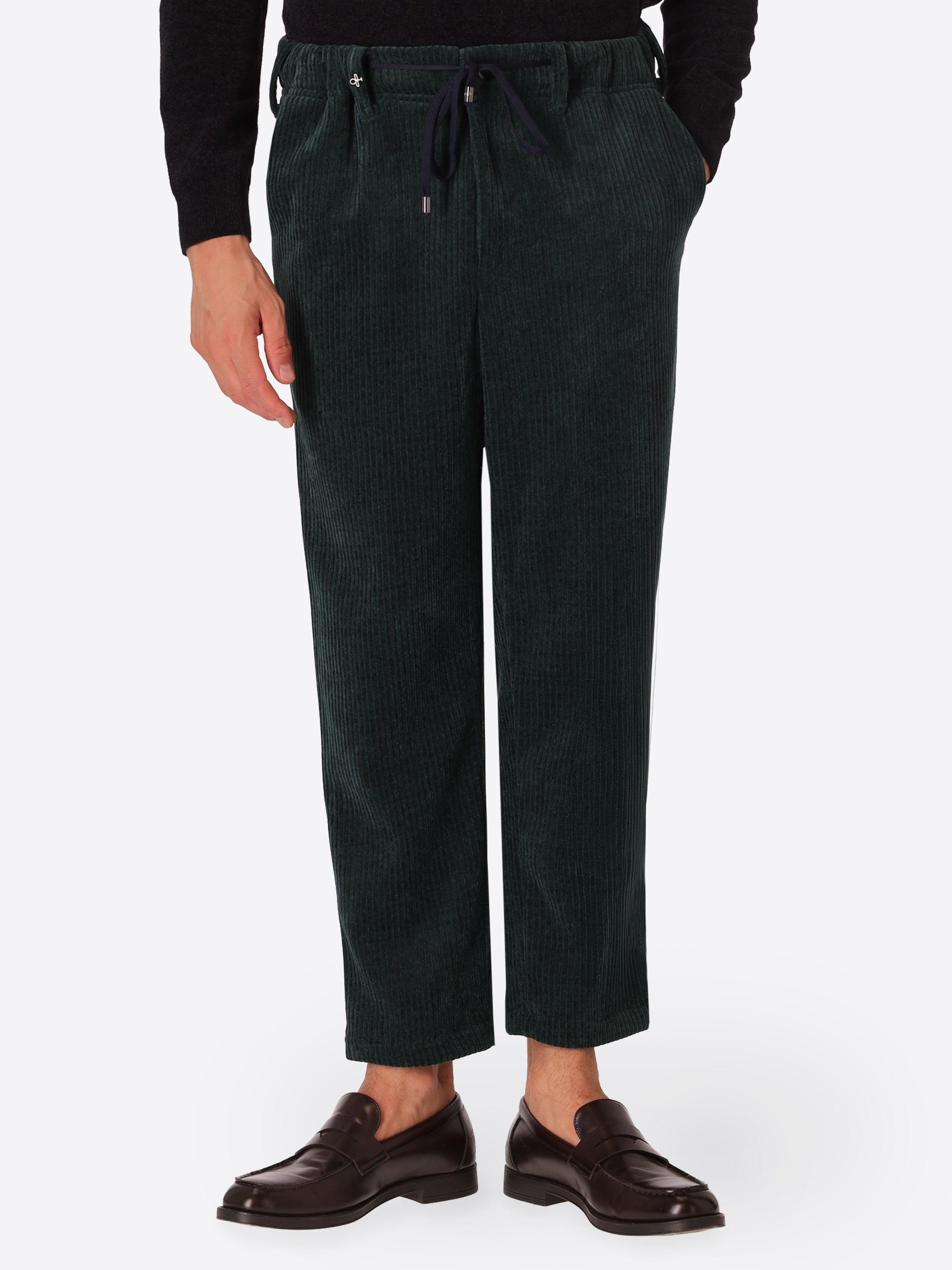 Relax Torino Bottle Green Super-Comfort Velvet Trousers - Model Front View