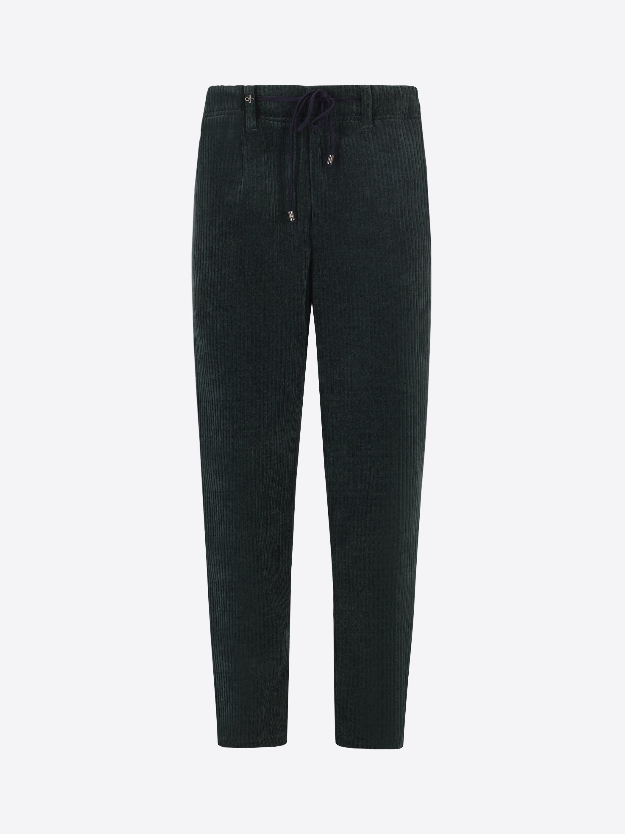 Distretto12 Relax Torino Bottle Green Super-Comfort Velvet Trousers - Product Still Life