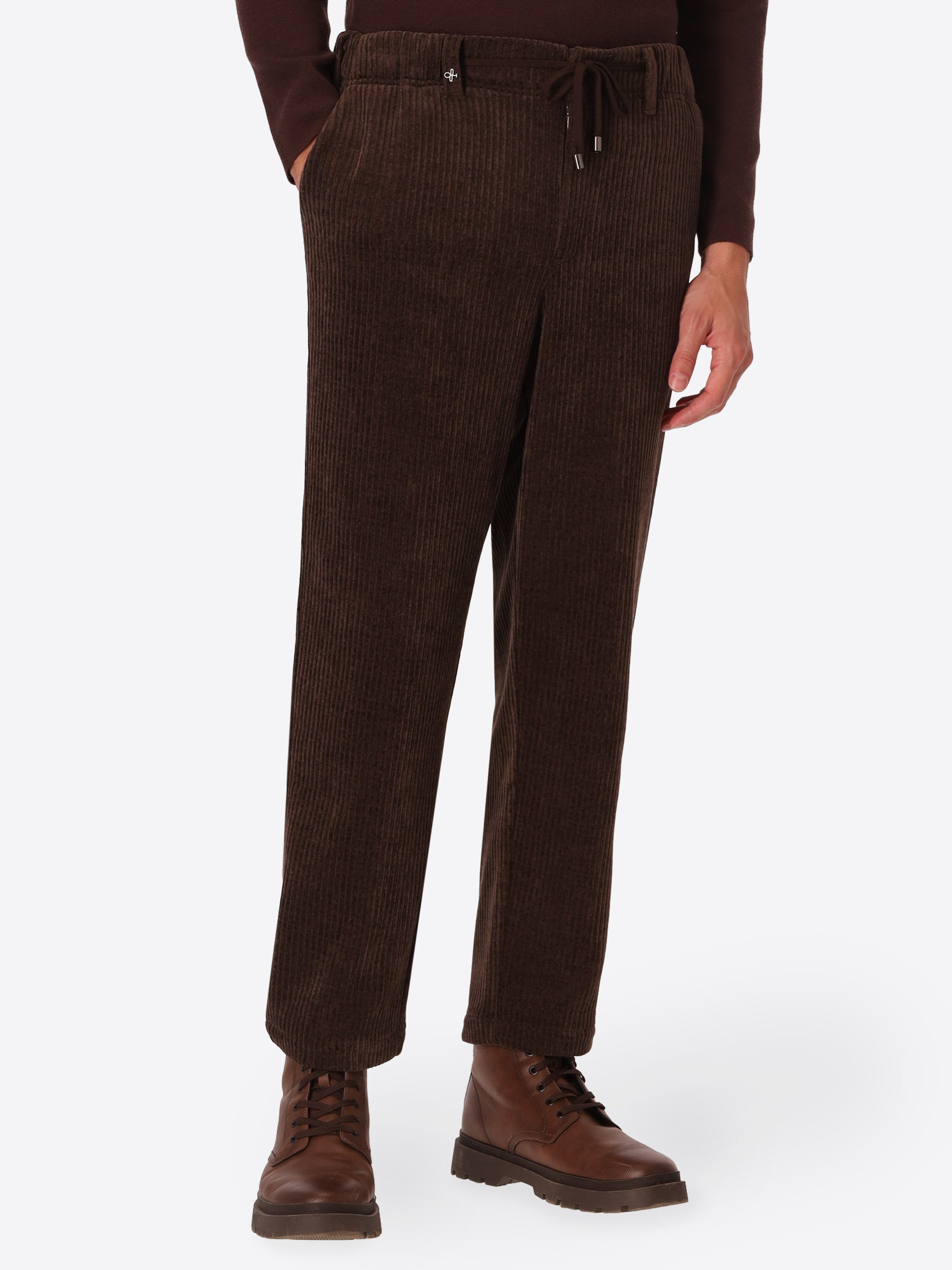 Relax Torino Brown Super-Comfort Velvet Trousers - Model Front View