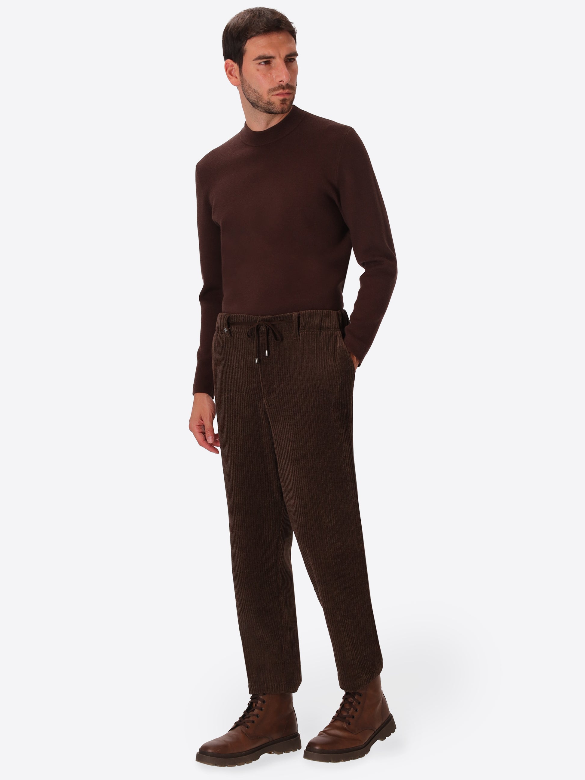 Relax Torino Brown Super-Comfort Velvet Trousers - Model Full Body Shot