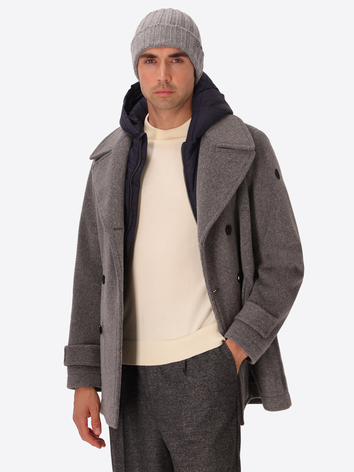 Super-Comfort Wool-Blend Peacoat Manchester with Detachable Bib