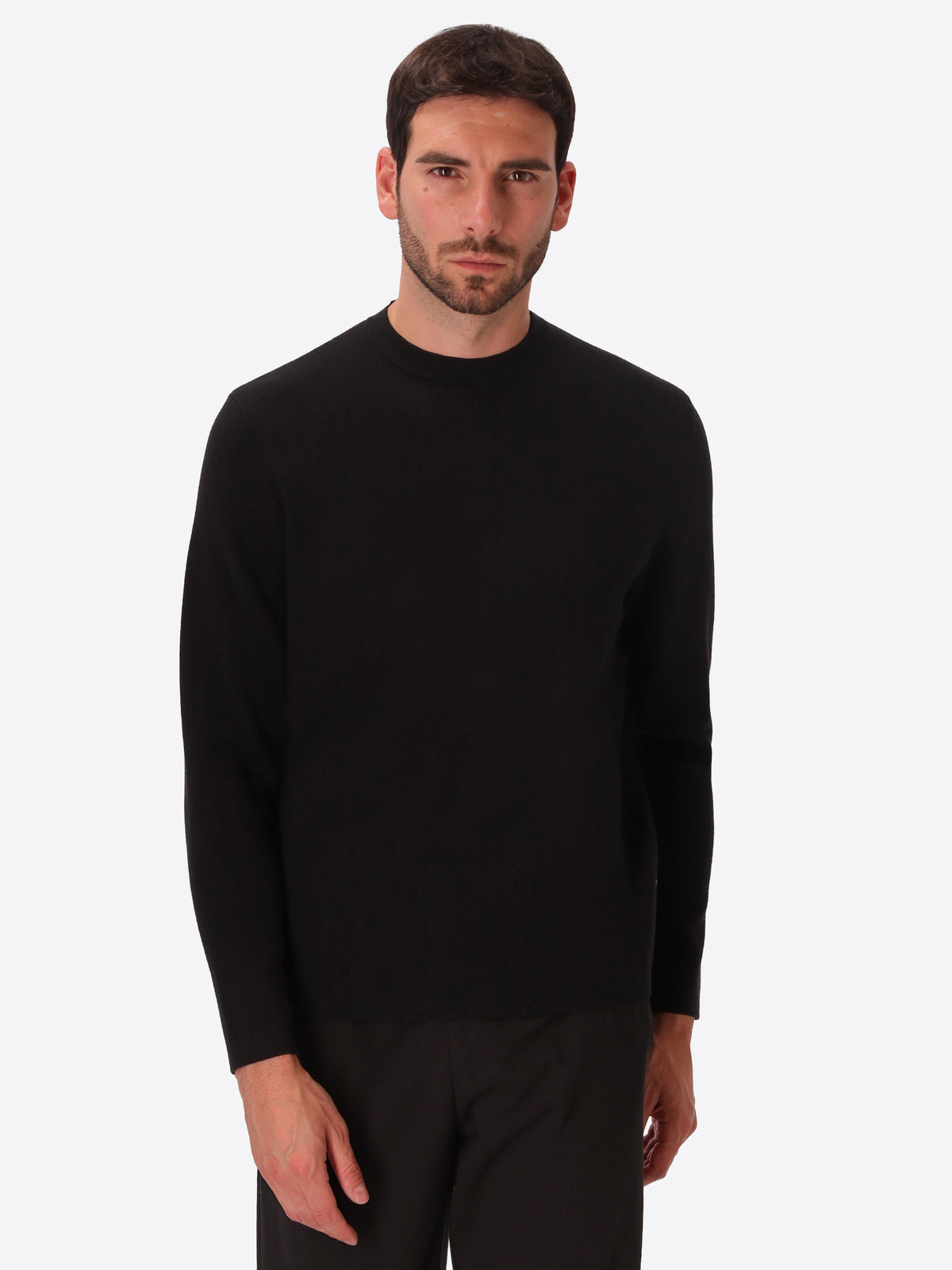Black Sustainable Viscose-Blend Compact Knit Sweater Ayres - Model Front View