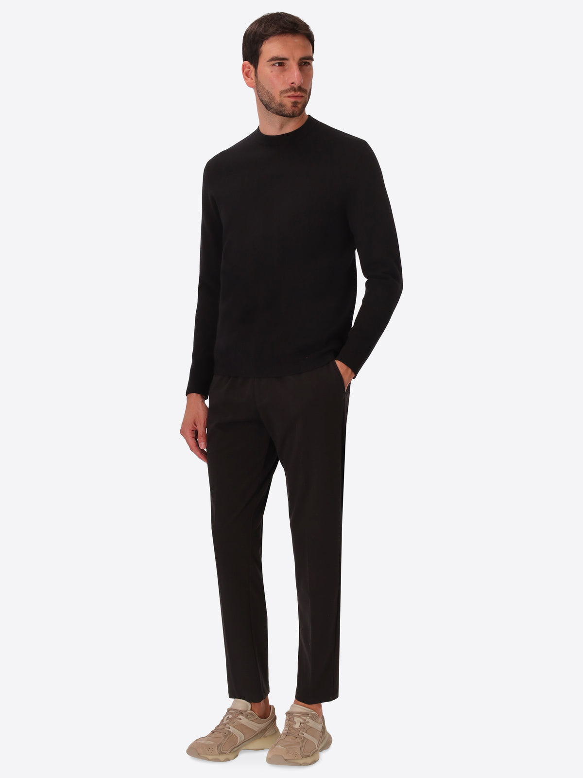 Black Sustainable Viscose-Blend Compact Knit Sweater Ayres - Model Full Body Shot