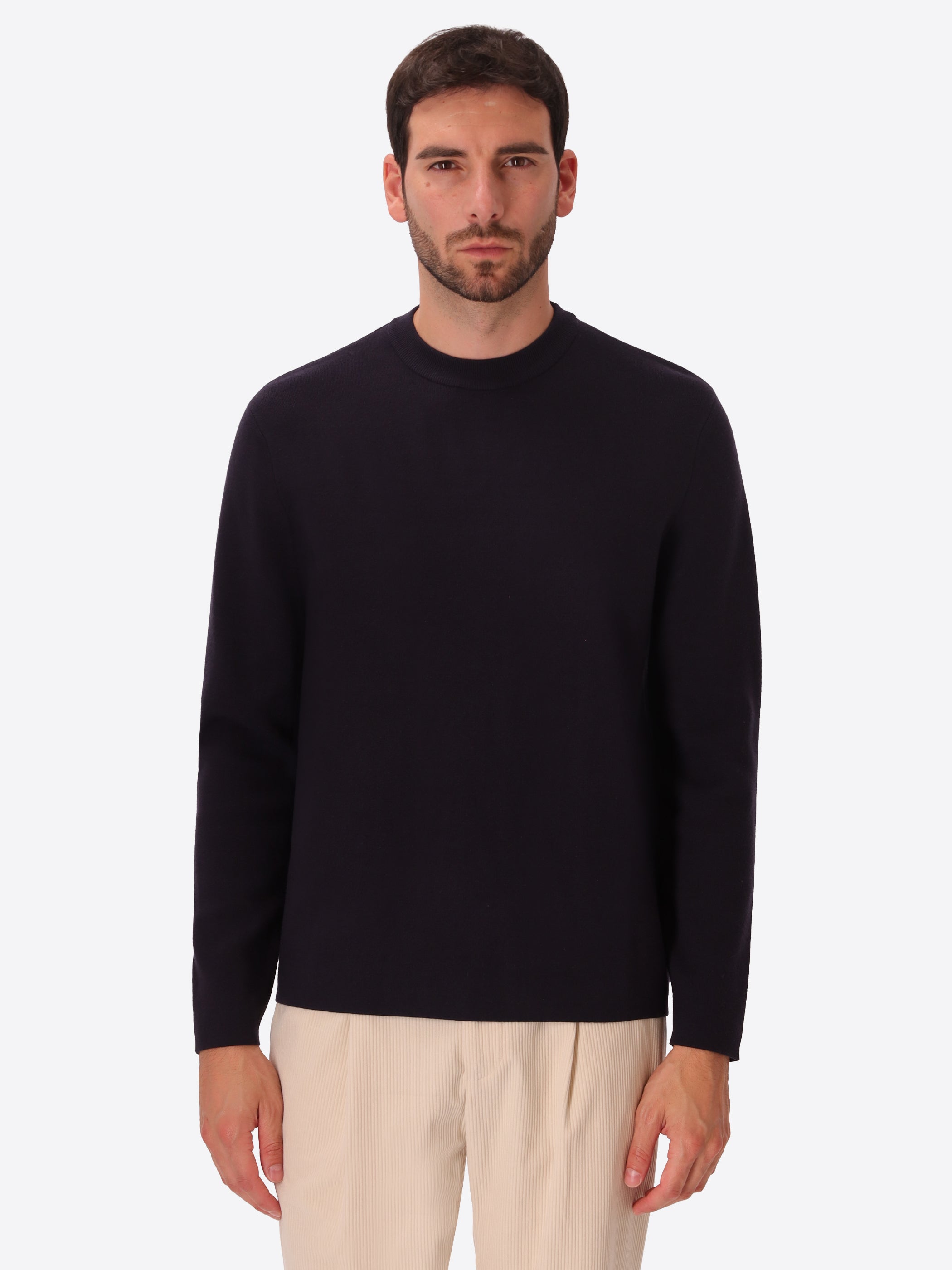 Blue Sustainable Viscose-Blend Compact Knit Sweater Ayres - Model Front View
