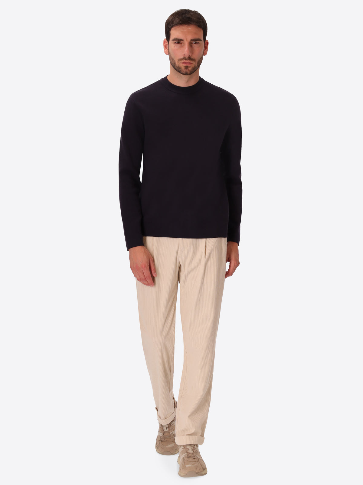 Blue Sustainable Viscose-Blend Compact Knit Sweater Ayres - Model Full Body Shot