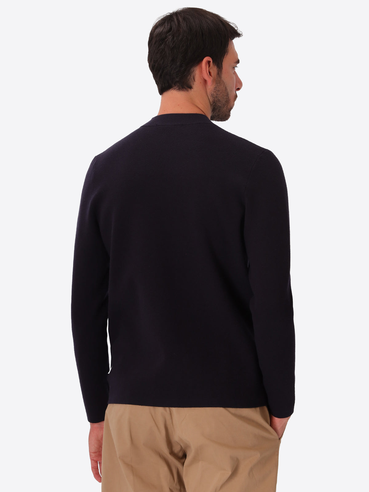Blue Sustainable Viscose-Blend Compact Knit Turtleneck Sweater Ayres - Model Back View